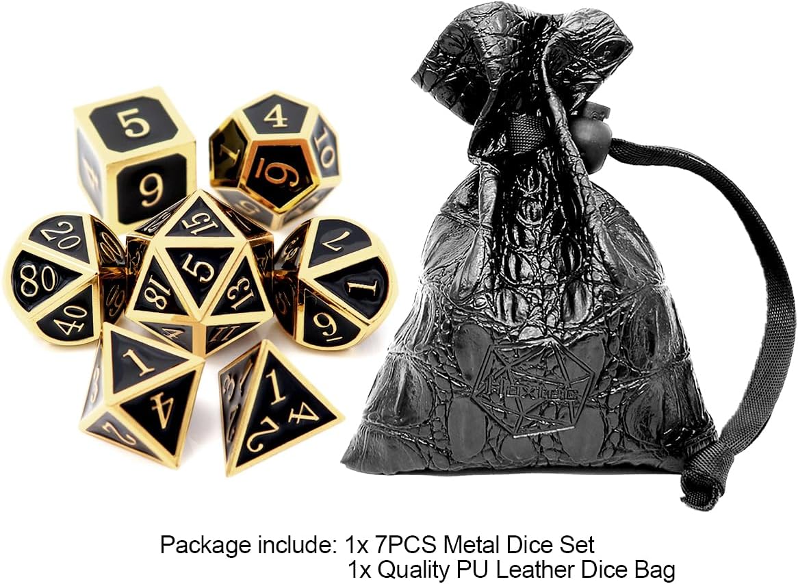 Haxtec DND Metal Dice Set D&D Dice Compatible with Dungeons and Dragons Roleplaying Games-Glossy Enamel Dice (Gold Black)