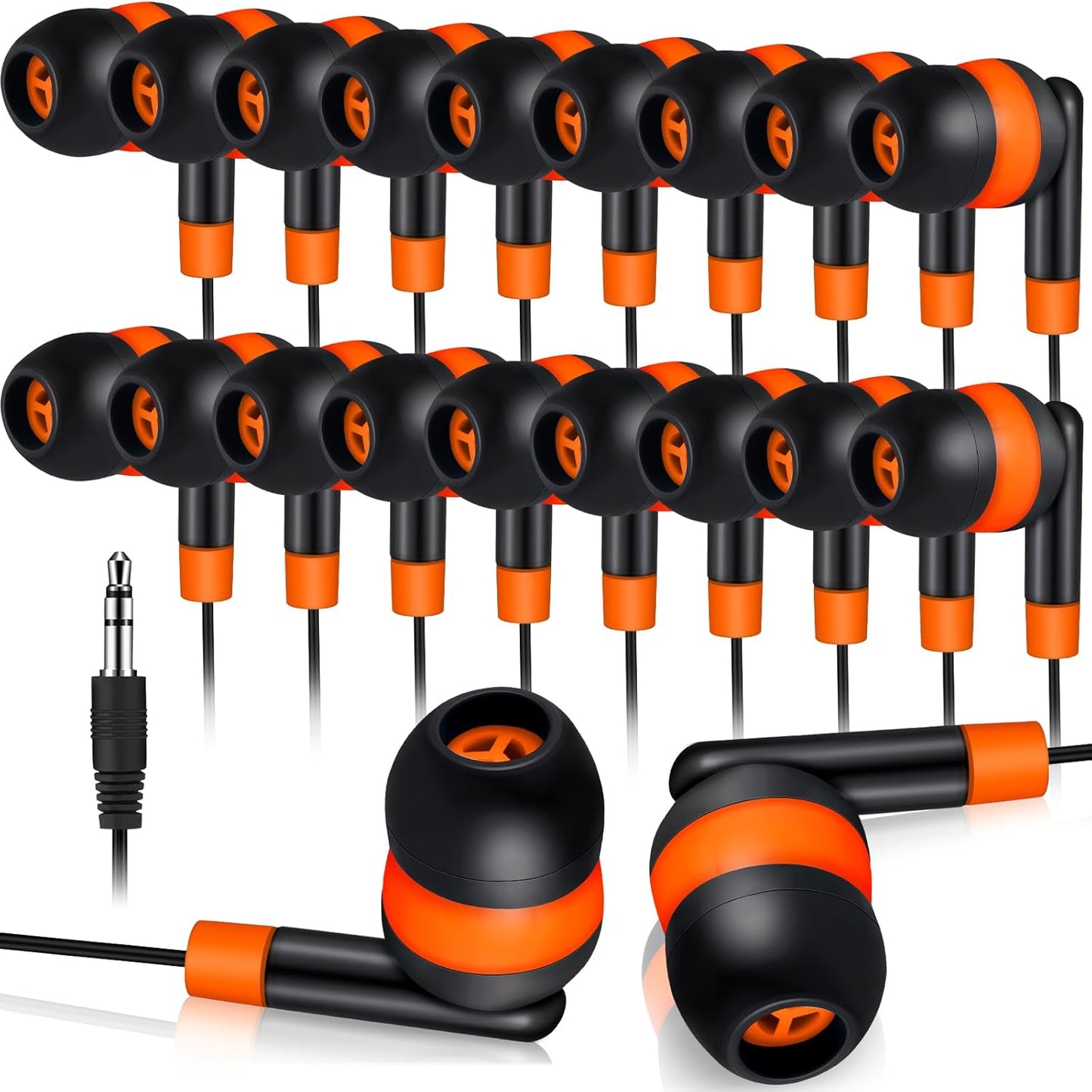 Kanayu 100 Pack Wired Earbuds Bulk for Classroom Ear Headphones Wired Basic Student Earbuds No Microphone with 3.5mm Jack for Kids Class Laptop School Library, Individually Bagged(Orange)