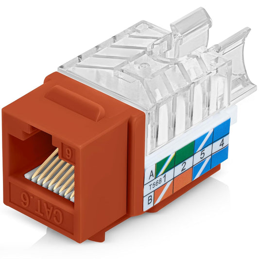 Everest 45° Angled RJ45 Cat6 Keystone Jacks 10-Pack in Orange - Slim Profile Female RJ45 Connectors - Cat 6 Keystone Jack - Compatible with 45° Angled Speed Termination Tool - 45Term (B0BL3GS7ZY)