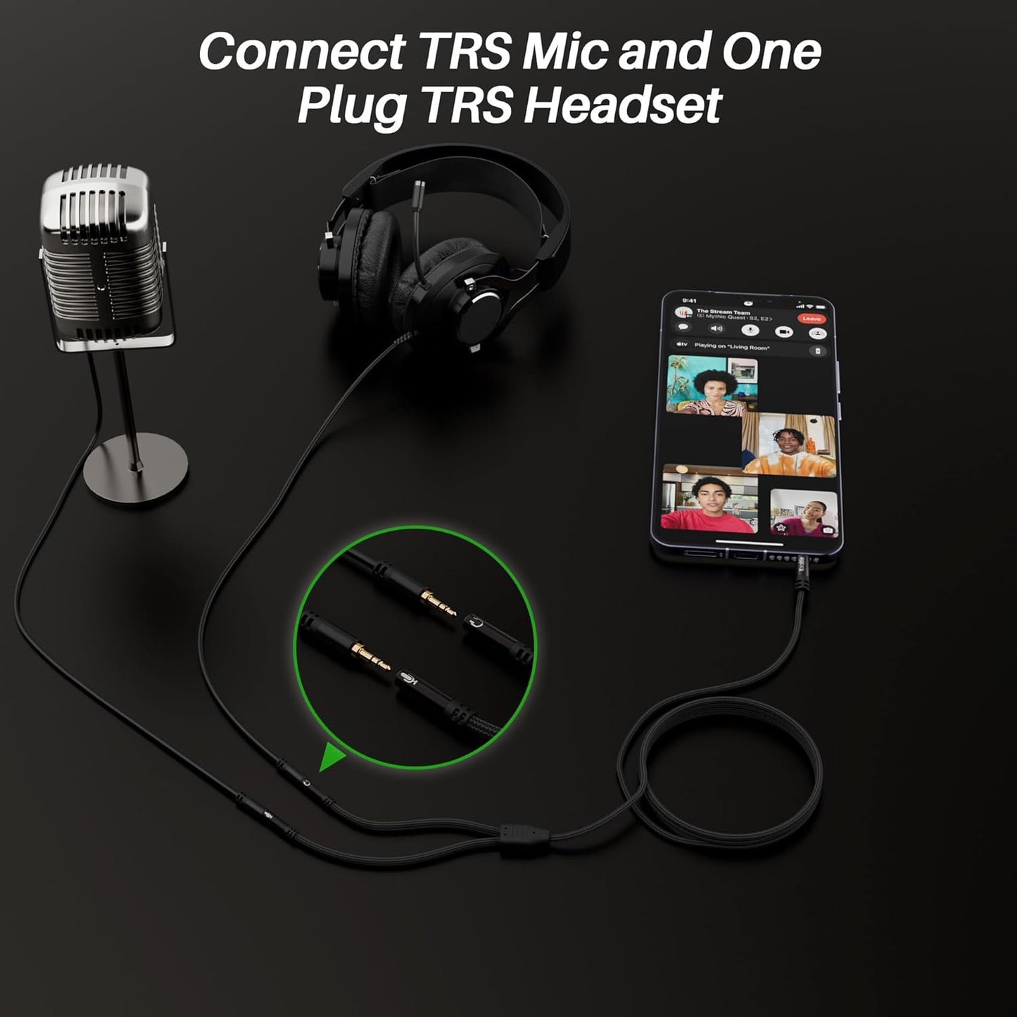 1/8inch Aux Headphone Splitter 2 Way Cable 1FT, 3.5mm 1 Male to 2 Female Mic and Audio Y TRRS Adapter, Compatible with Headset Earphone Switch 2/PS4/PS5 Steam Deck Xbox PC Laptop Phone Tablet Gaming