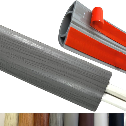 10ft Floor Cord Cover Self Adhesive Cord Hider Floor, Cable Cavity:0.61"(W) x 0.32"(H),Heavy Duty Cable Protector, Hide Extension Cords, Cable Management Hide Cords on Floor, Gray Wood