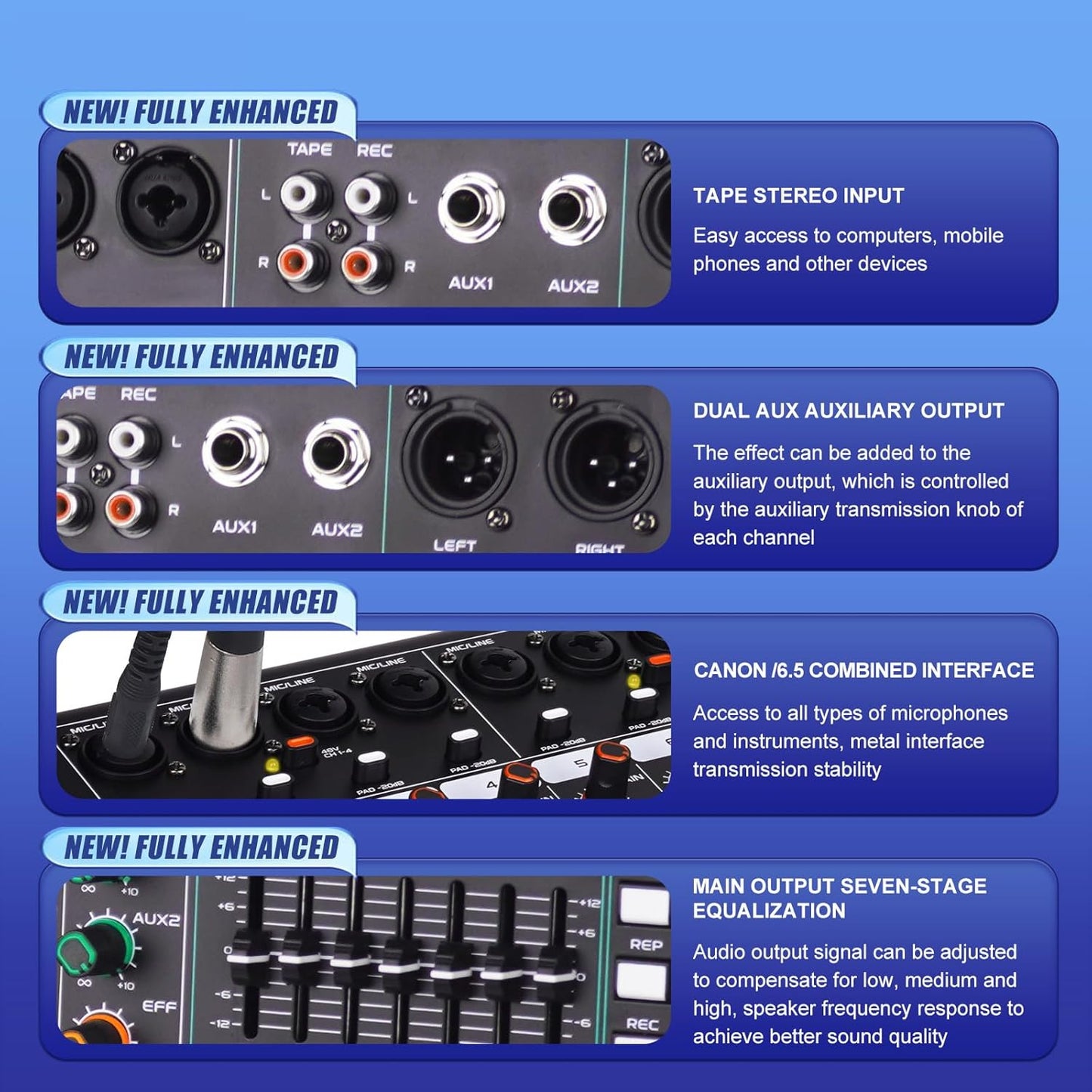 GF8 Pro Multi-Function 8-Channel Bluetooth DJ Sound Console - 7 Stage Equalizer, 99 Sound Effects, Independent Mute for Stage, Karaoke Live