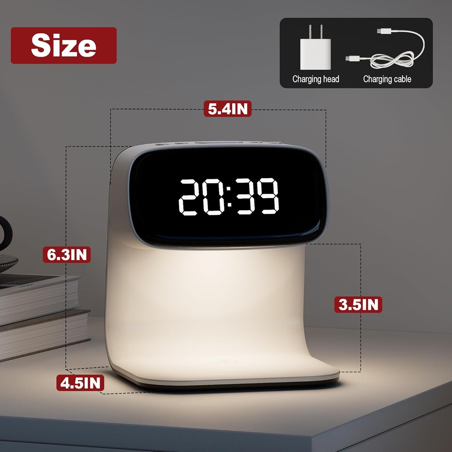 Digital Alarm Clock with Wireless Fast Charging Station 15W Touch Smart Lamp for Bedside,3 Colors Nightlight Adjustment Night Lamp for Living Room,Bedside,Heavy Sleepers (White-01-Adapter)