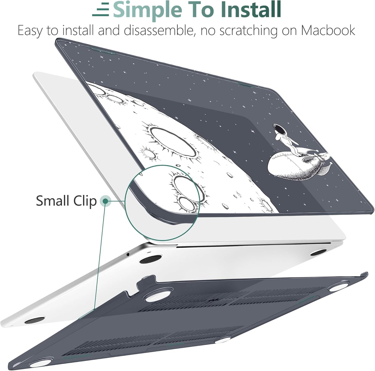 TWOLSKOO Compatible with M4 MacBook Air 15 inch Case 2025-2023 Released Model M4 A3241 M3 A3114 M2 A2941, Plastic Hard Shell & Screen Protector & Keyboard Cover & Type C Adapter, Flying Astronauts