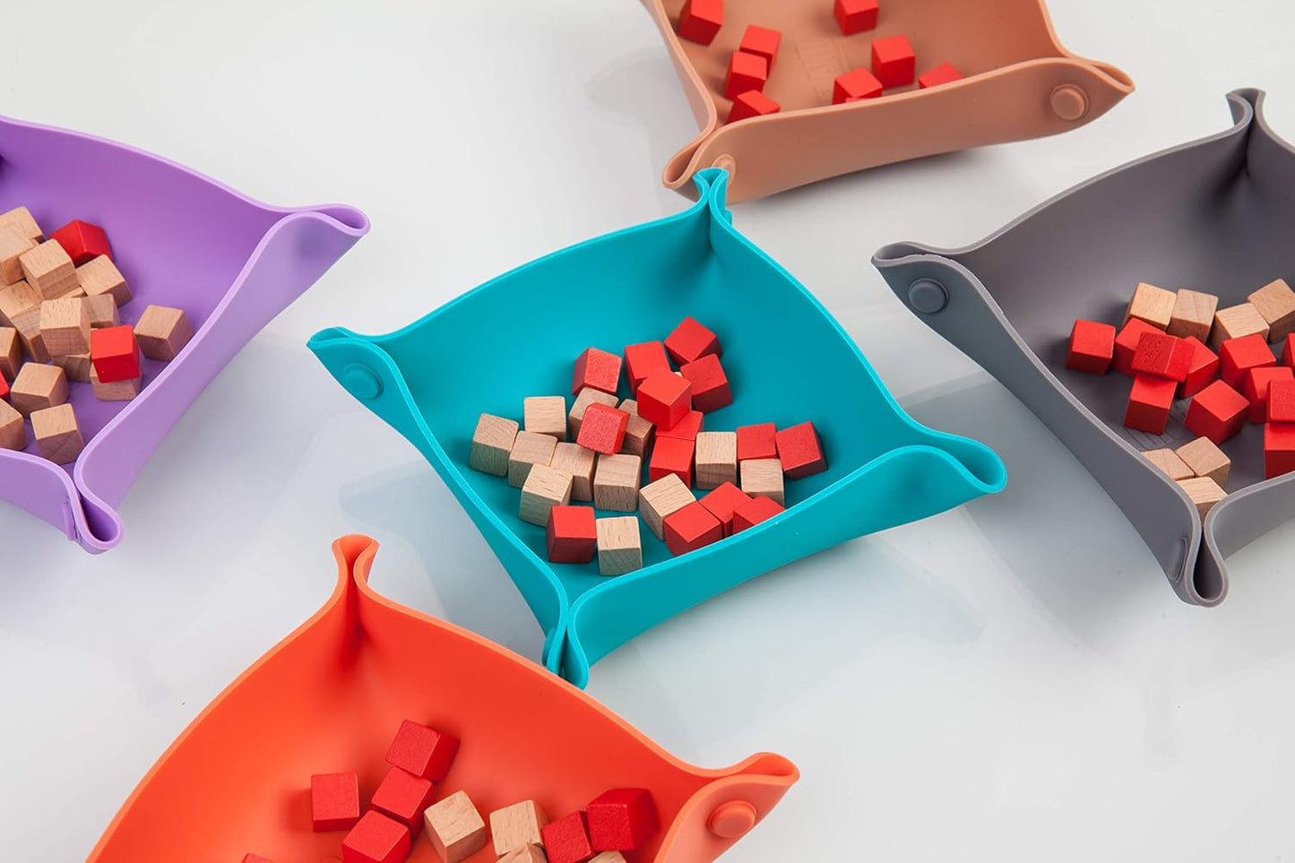 Collapsible Board Game Storage Bowls, Portable Folding Tray Accessory Holds Tabletop Bits, Components, Pieces, Dices for Classic & Modern Gaming, RPG Roleplaying (5-Pack) (Macoron Color)