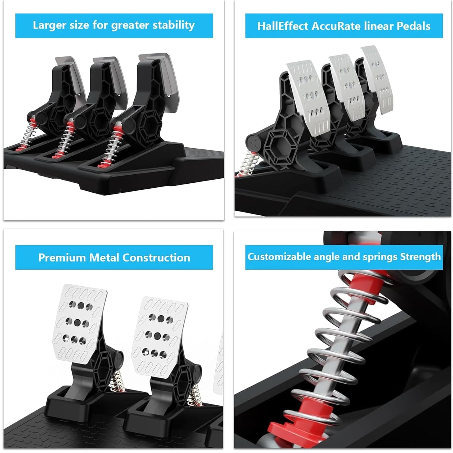 DOYO Racing Wheel Pedals, PC Gaming Steering Wheel Pedal Set, Swappable Springs, Adjustable, Durable, Compatible with PC Win11/Win10/Win7