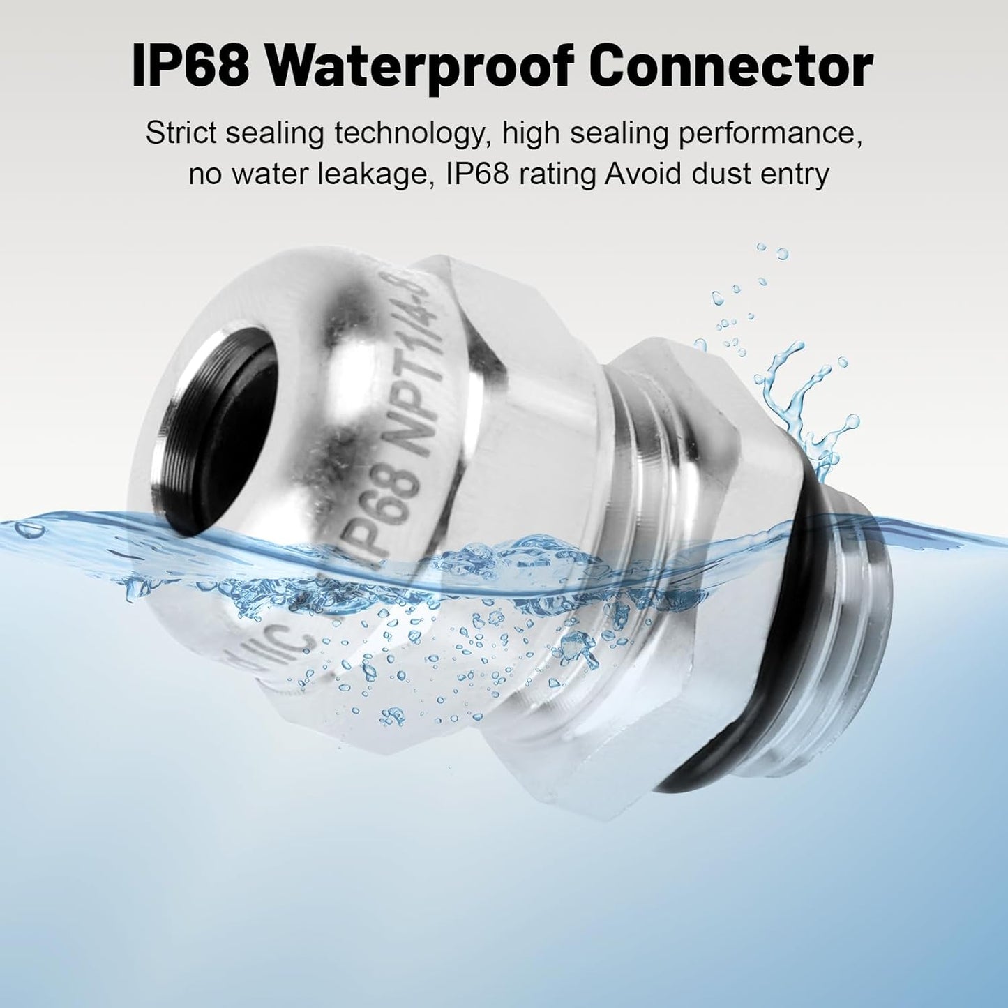 NPT 1/4" Stainless Steel Waterproof Cable Gland IP68 Waterproof Cable Gland Adjustable 4-8mm Cable Gland Protectors - 2 Pcs
