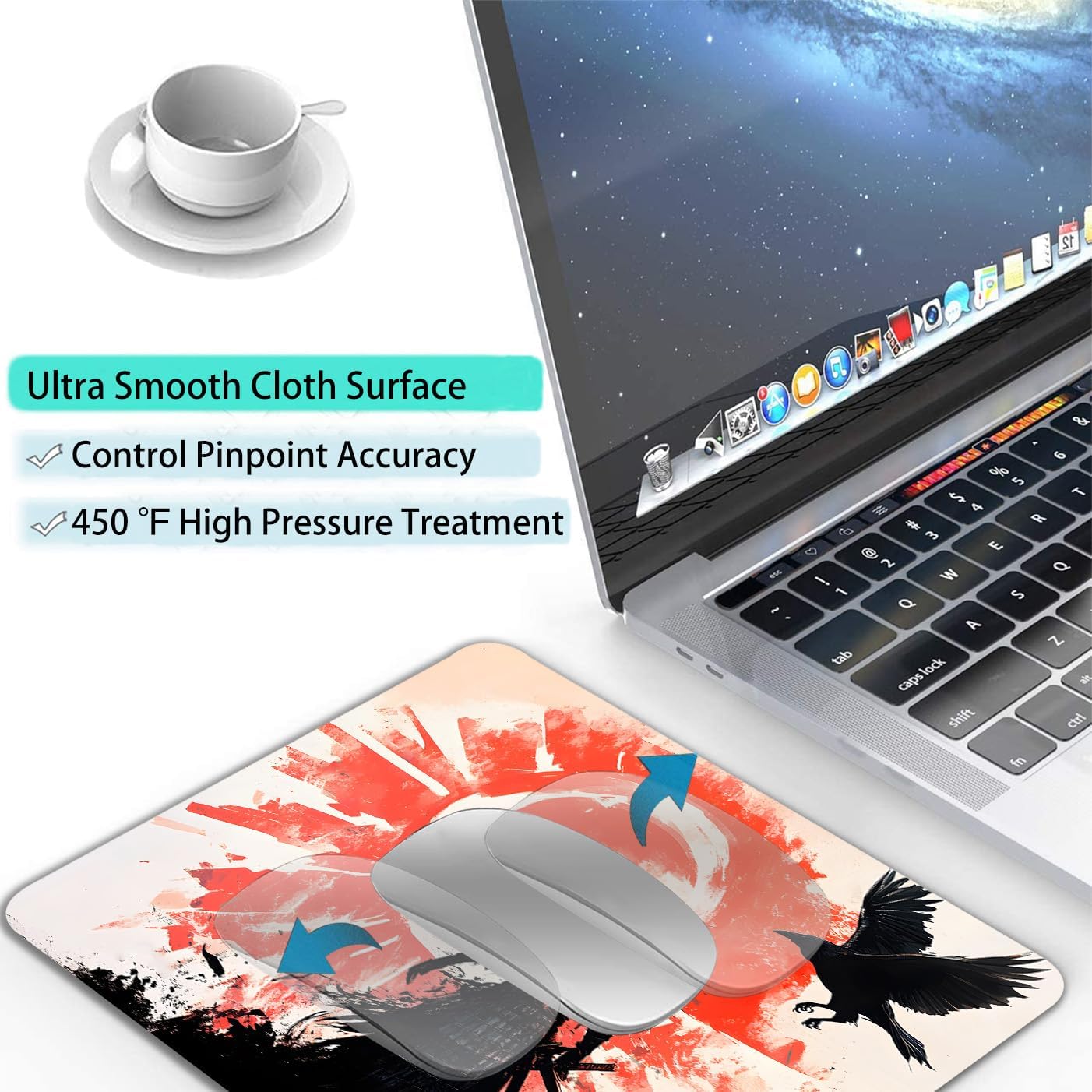 Japanese Anime Kurosun Samurai Custom Mouse Pad with Non-Slip Rubber, Small Square Design for Wireless Laptop & Computer Mouse Pads for Desk, 9.5 x 7.9 inch Smooth Surface for Gaming & Office