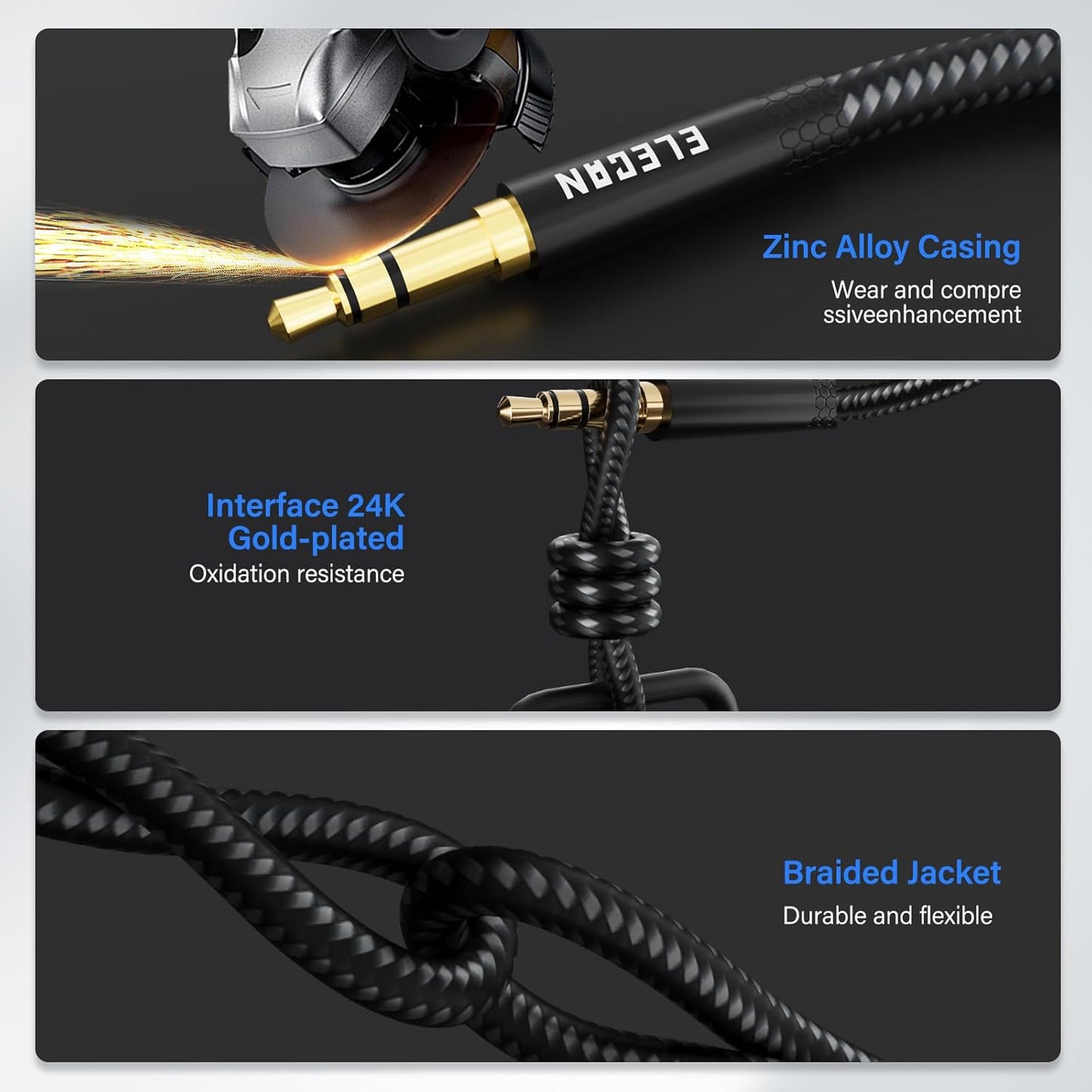 Elecan Headphone Extension Cable 15 Ft, 1/8 Inch 3.5 MM AUX Cord Wire Male to Female, Hi-Fi Sound Thin&Slim Braided TRS Stereo Audio Beats Cable Extender for Car,Home Stereos, Speaker,Phones