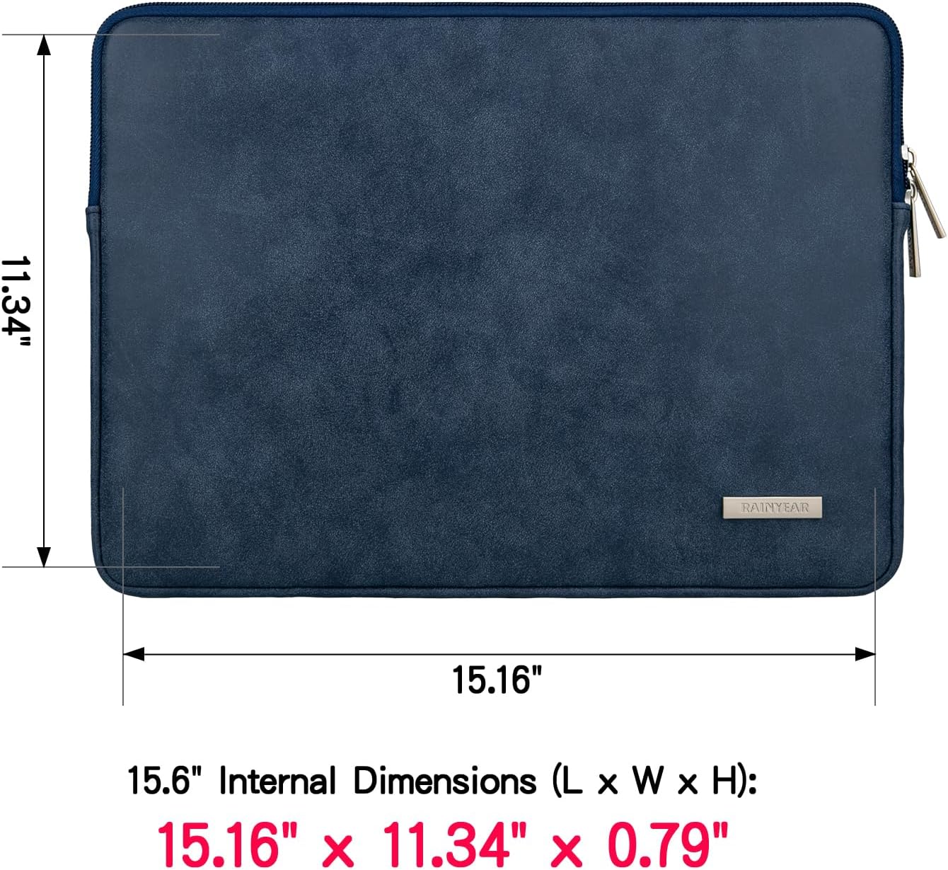 RAINYEAR 15.6 Inch Laptop Sleeve Protective Case PU Suede Leather Zipper Padded Cover Water Resistant Carrying Bag Compatible with 15.6" Notebook Computer Chromebook(Deep Blue)