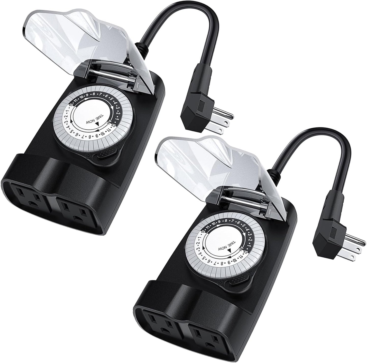 G-ELEK Outdoor Timer Outlet Waterproof, 24 Hour Outdoor Light Timer, Timers for Electrical Outlets, Ideal for Pool Pump, Christmas Lights, Heavy Duty, 2 Grounded Outlets, ETL Listed, 2 Pack
