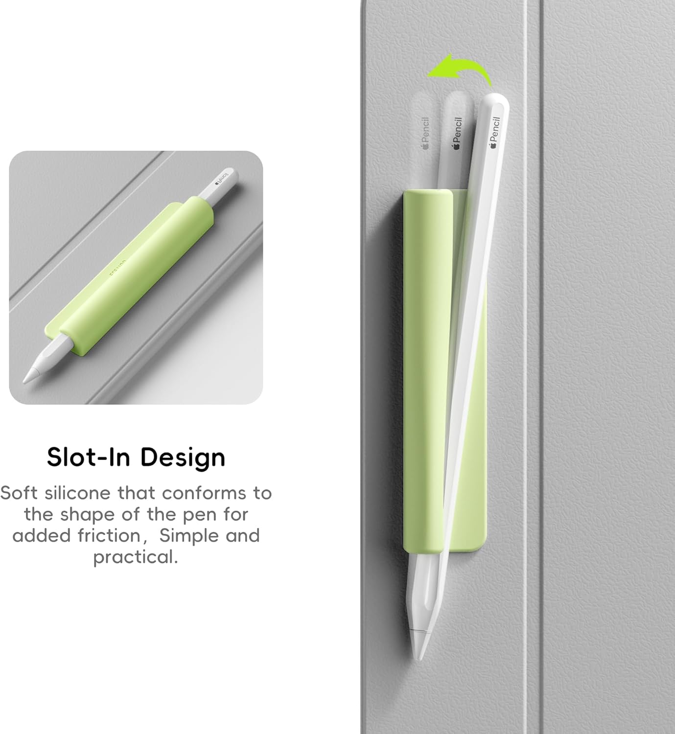 ELETIUO Silicone Pencil Holder Sleeve,Compatible with Apple Pencil (USB-C),Apple Pencil 1st/ 2nd Generation,Strong Adhesive Sticky Attached to iPad Case for Stylus Pens,Green