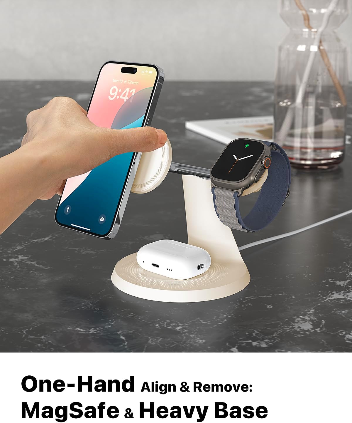3 in 1 Wireless Charging Station for Apple Device: Fast Charging Station for iPhone and Watch with MagSafe, Stable Charger Stand for iPhone 12-16 & iWatch & AirPods