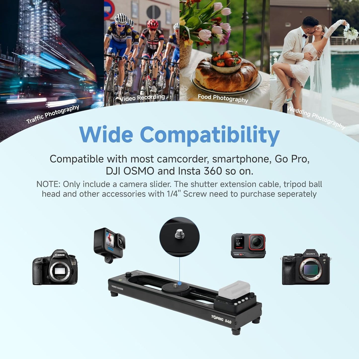 Accsoon Motorized Camera Slider, Adjustable 16''/40 cm Bluetooth Video Slider with Button/APP Control, Time-Lapse/Loop Mode, Speed Knob, 120° Panoramic Shooting, Compatible with DSLR, GoPro, Phone