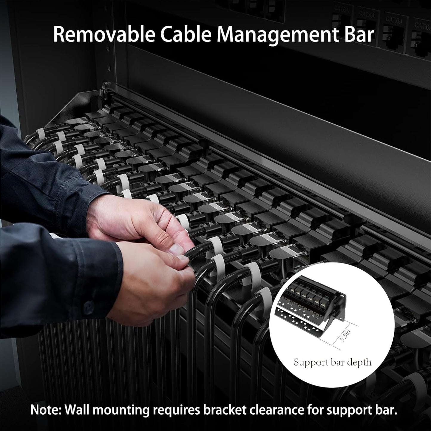 Jadaol 48 Port Patch Panel Rackmount or Wall Mount 19-Inch, 2U Cat6 Network Panel Preloaded with 48 Keystone Couplers plus 2 Spare, 10Gbps Ethernet Patch Panel with Cable Management & Back Support Bar