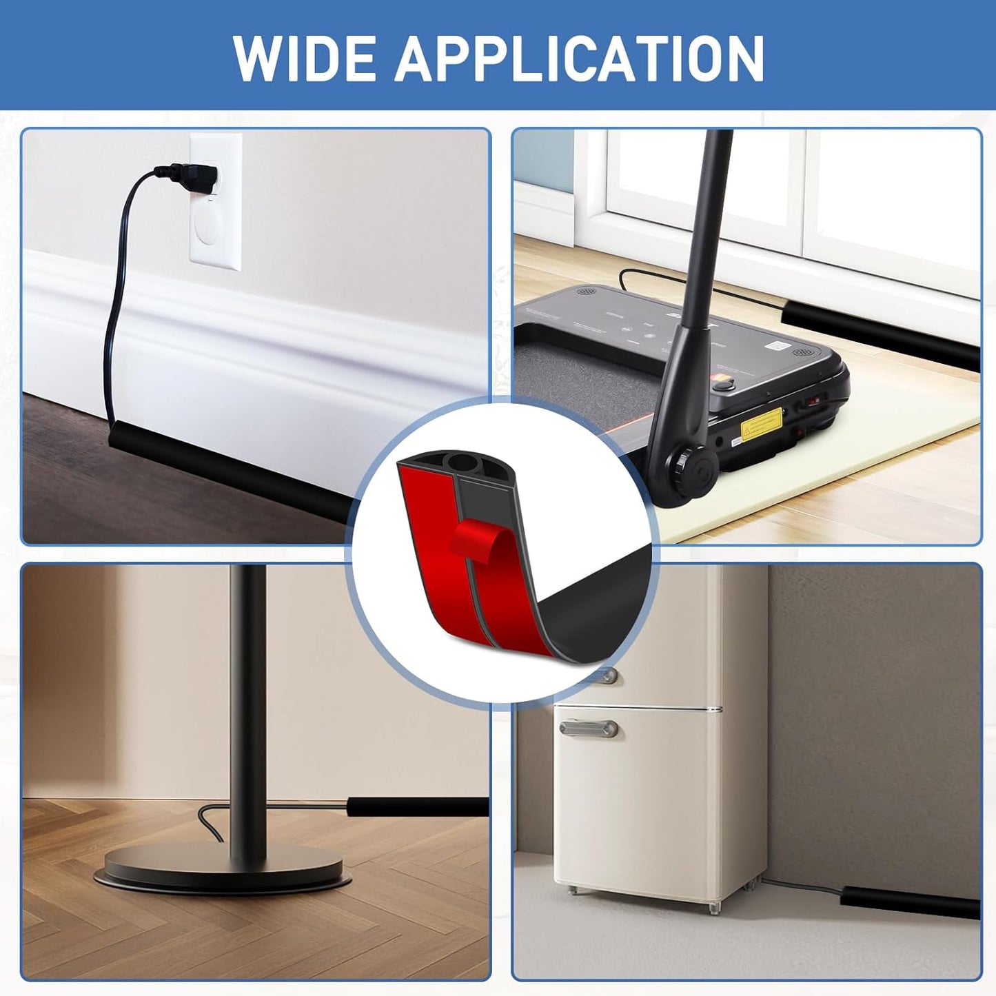 Floor Cord Cover Self Adhesive Cord Hider Floor Extension Cord Covers for Floor Power Cord Protector Cable Management Prevent Cable Trips Cable Cavity 0.32" W x 0.32" H (Black, 20Ft)