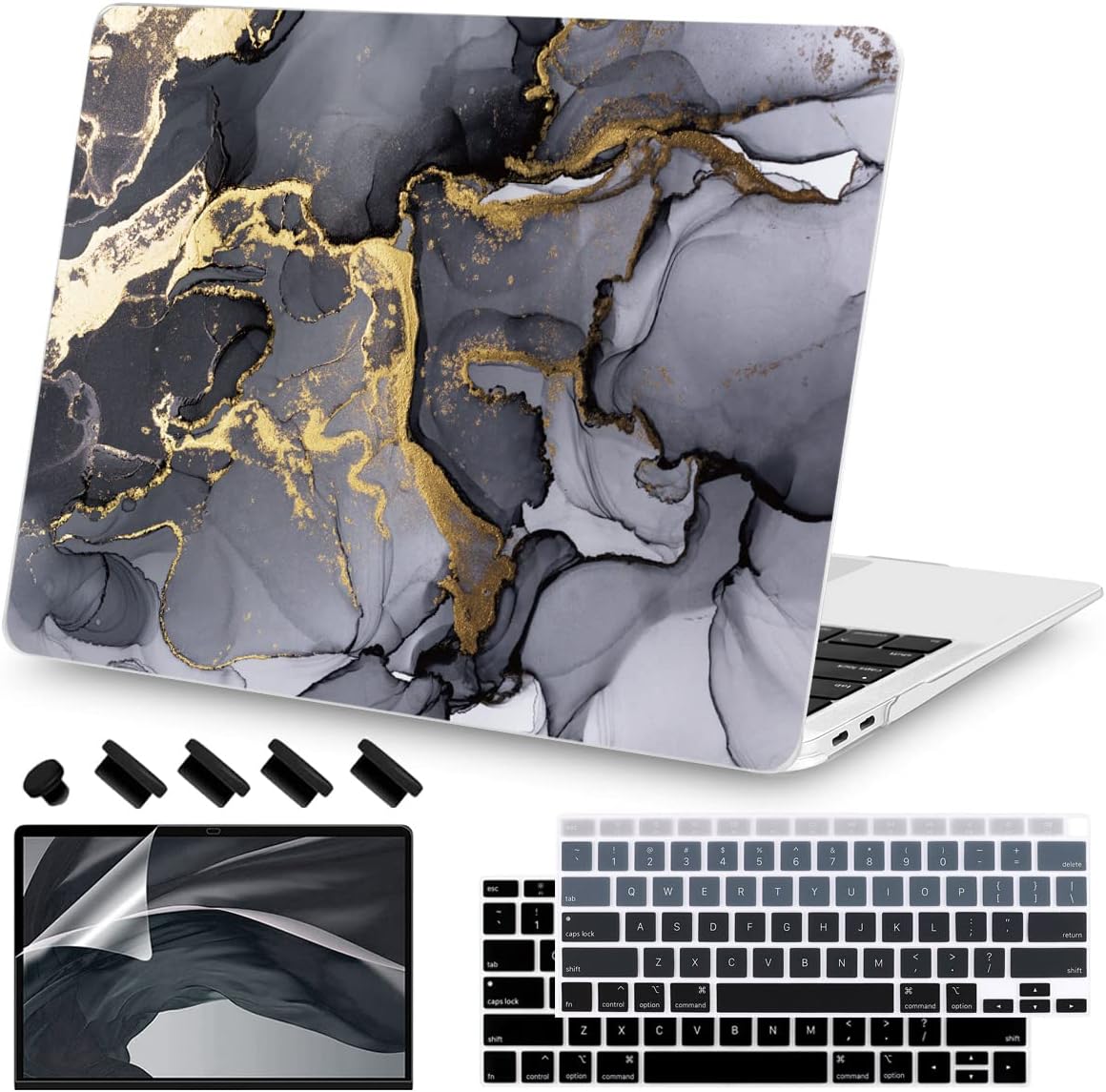 Teryeefi Compatible with 2018 2019 2020 MacBook Air 13 inch Case M1 Chip A2337 A2179 A1932 Retina Display Touch ID, Plastic Hard Shell & Keyboard Cover & Screen Protector,Gray Marble