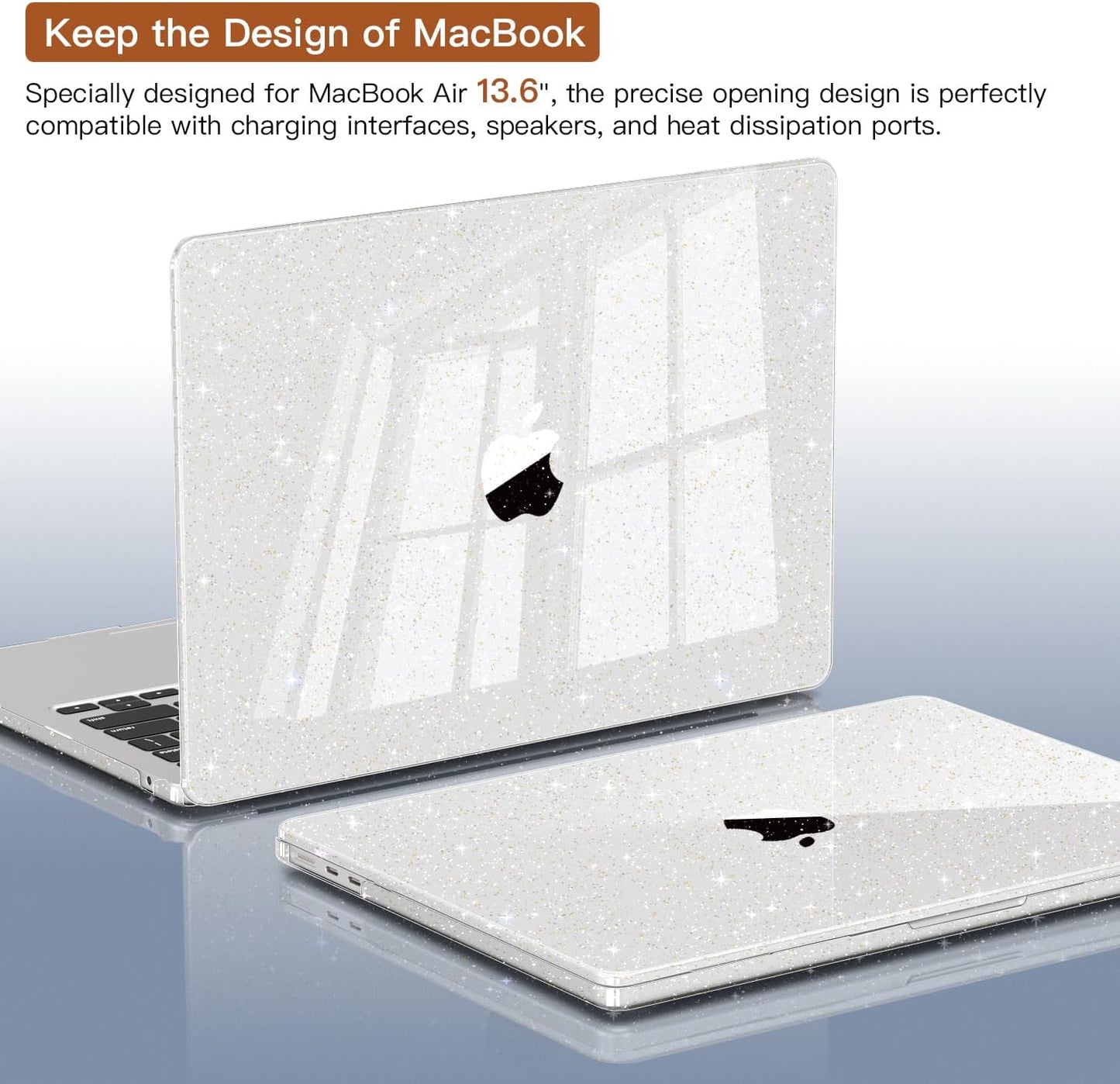 CISSOOK Clear Glitter Star Case for MacBook Air 13.6 inch 2025 2024 2022 Release A3240 A3113 A2681, Glossy Sparkly Hard Shell Case with Keyboard Cover Type C Adapter for MacBook Air 13.6" M2 M3 M4