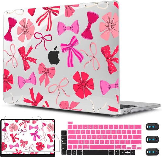 CISSOOK Compatible with MacBook Pro 13 inch 2025-2016 Release M2 M1 Chip A2338 A2251 A2289 A2159 A1989 A1706 Model, Plastic Hard Shell Case with Keyboard Cover&Screen Protector, Pink Bows