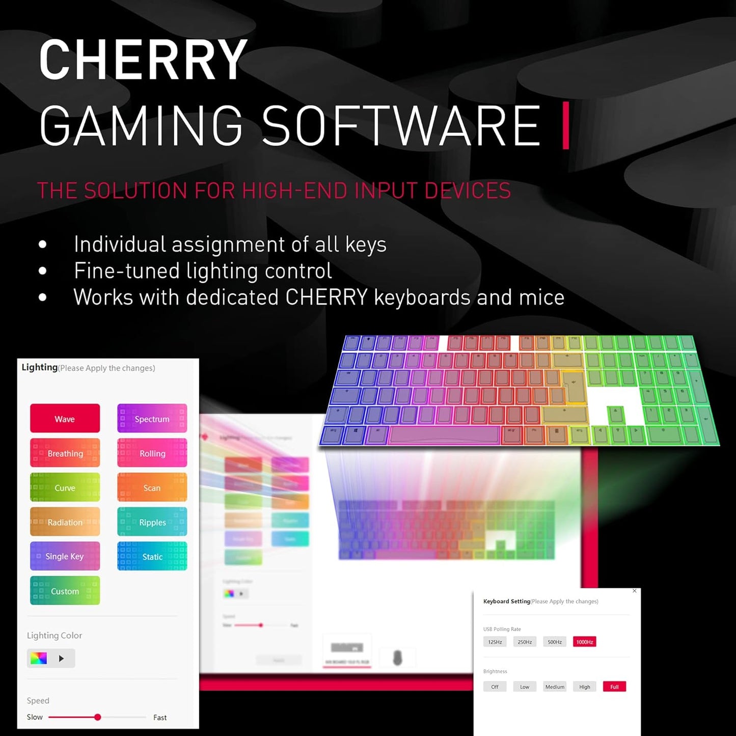 Cherry MX 3.0S Wireless Mechanical Gaming Keyboard. Aluminum Housing Built for Gamers w/MX Brown or Red Switches. RGB Backlit Color Display Over 16m Colors. (Black w/MX Red Switches)