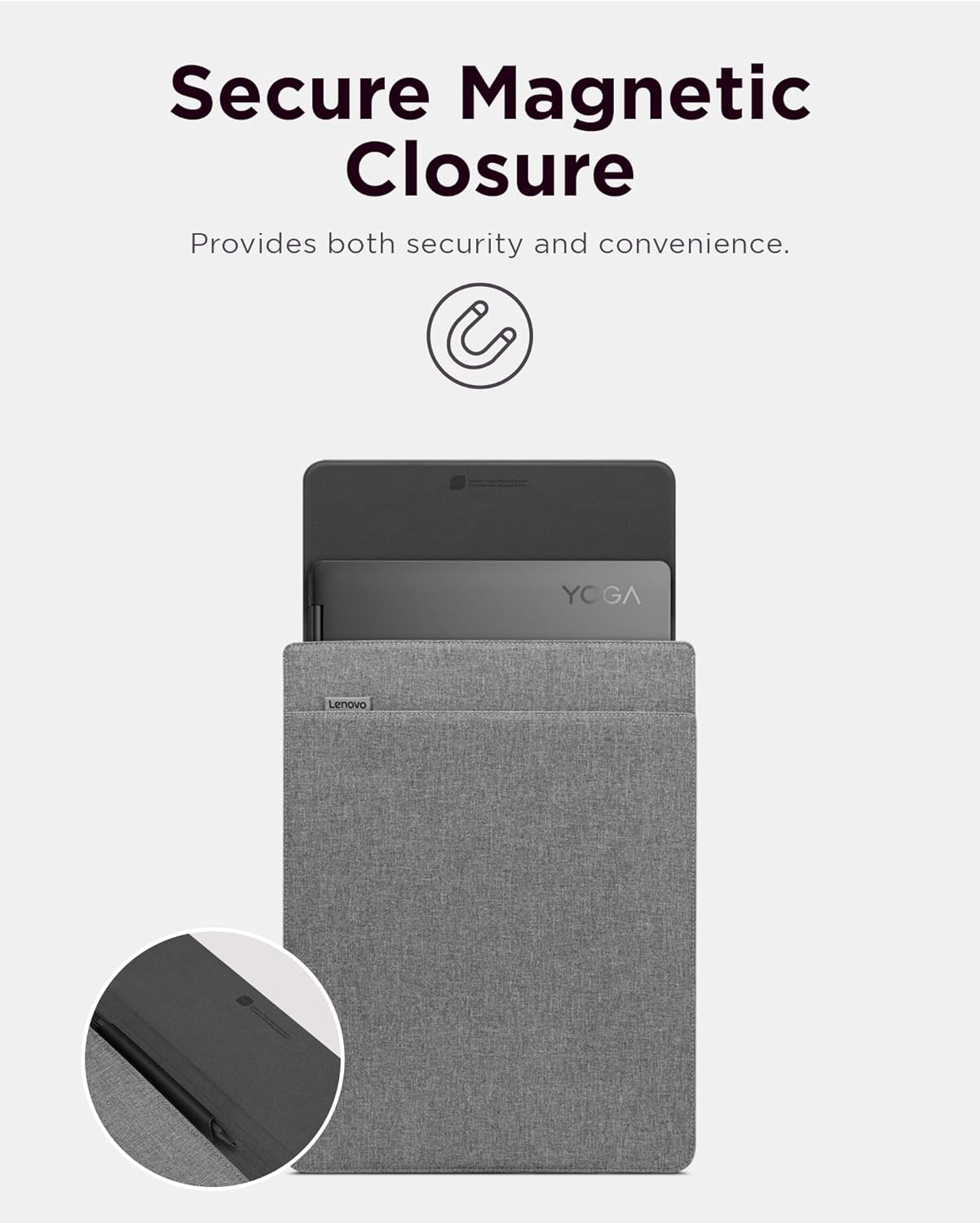 Lenovo Slim Laptop Sleeve 14 Inch Notebook/Tablet - Compatible with MacBook Air/Pro - Eco-Friendly Lightweight Case with Accessory Pocket & Magnetic Closure - Grey