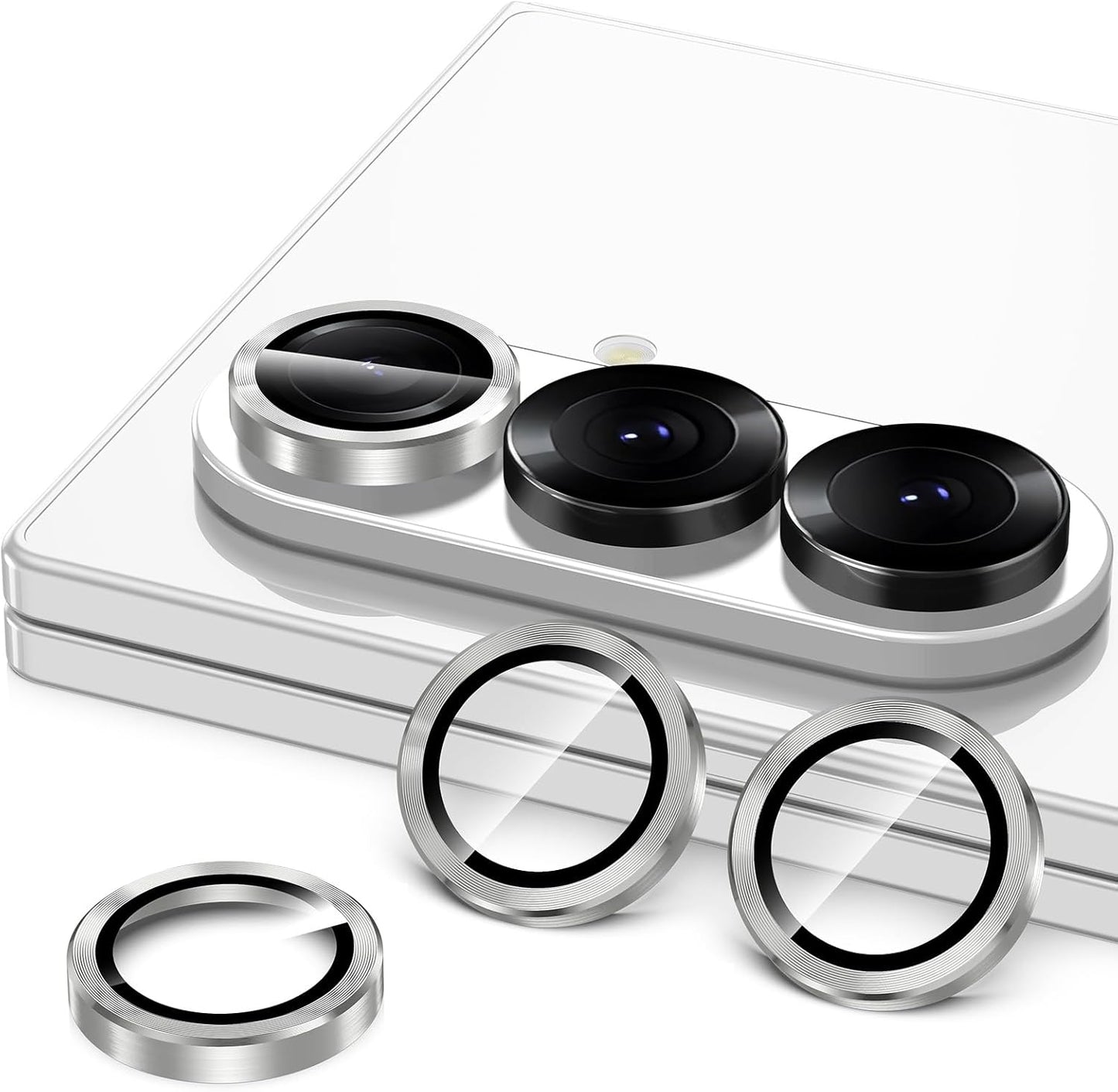 for Samsung Galaxy Z Fold 7 Camera Lens Protector, Individual Metal Ring Tempered Glass Lens Cover, [Strong Adsorption] Scratch Resistant Ultra-Thin HD Clear Lens Cover, 1 Set-Gray