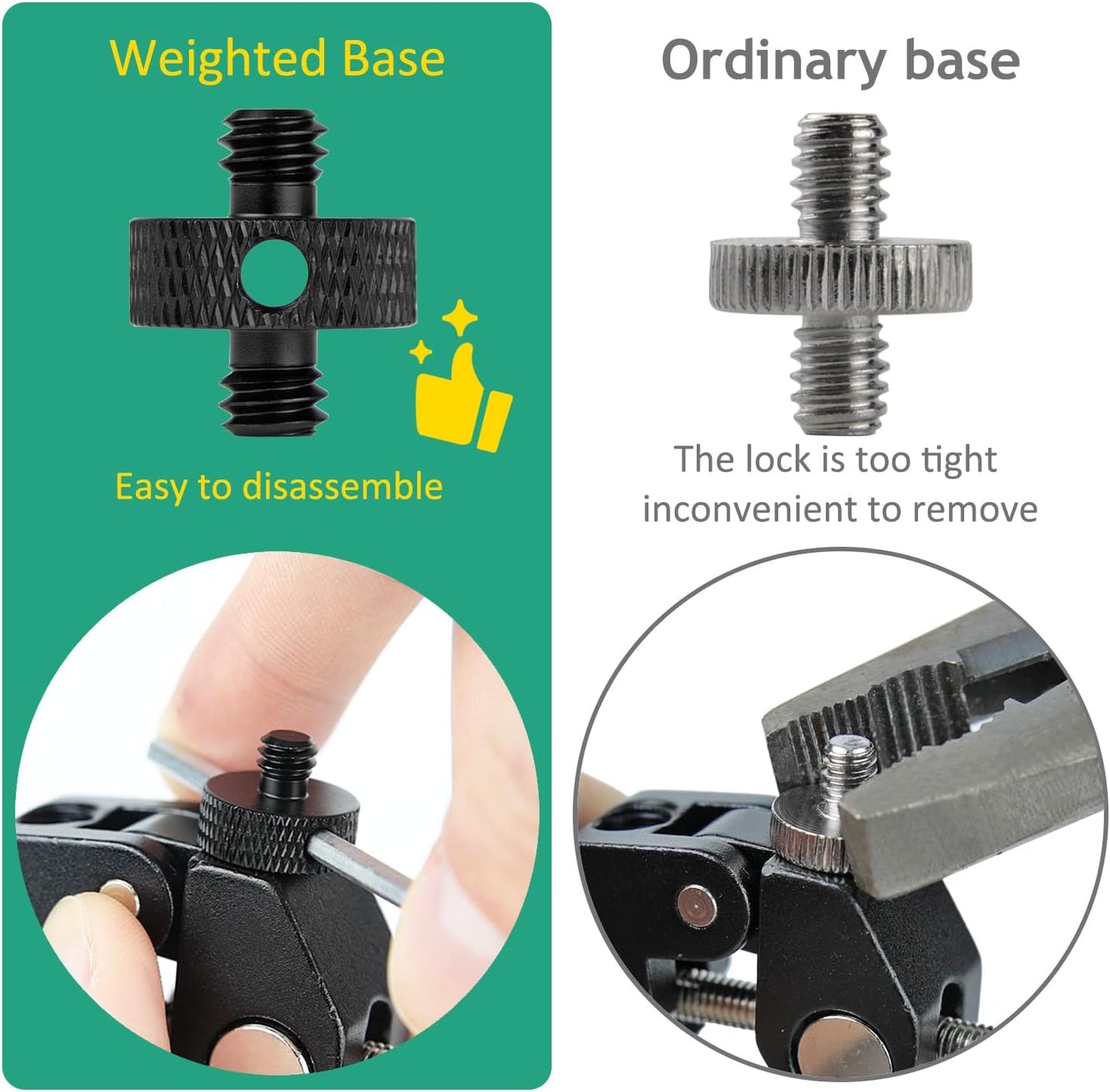 Camera Mount Screw 1/4" Male to 1/4" Male & 1/4" to 3/8" Tripod Screw Adapter with Hole 7 Pcs Set for Camera Tripod Mount Light Stand DSLR Equipped with Hex-L Key (Black)