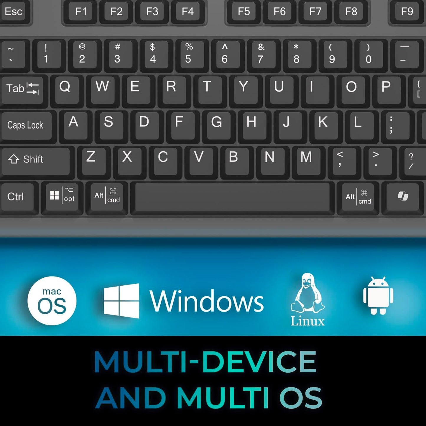 ADESSO Wireless Keyboard with Touchpad 104 Key Full Size USB Dongle Receiver Multi OS Support Works with MacOs System & Multimedia Hotkeys Volume Control with Scroll Wheel WKB-4450UB