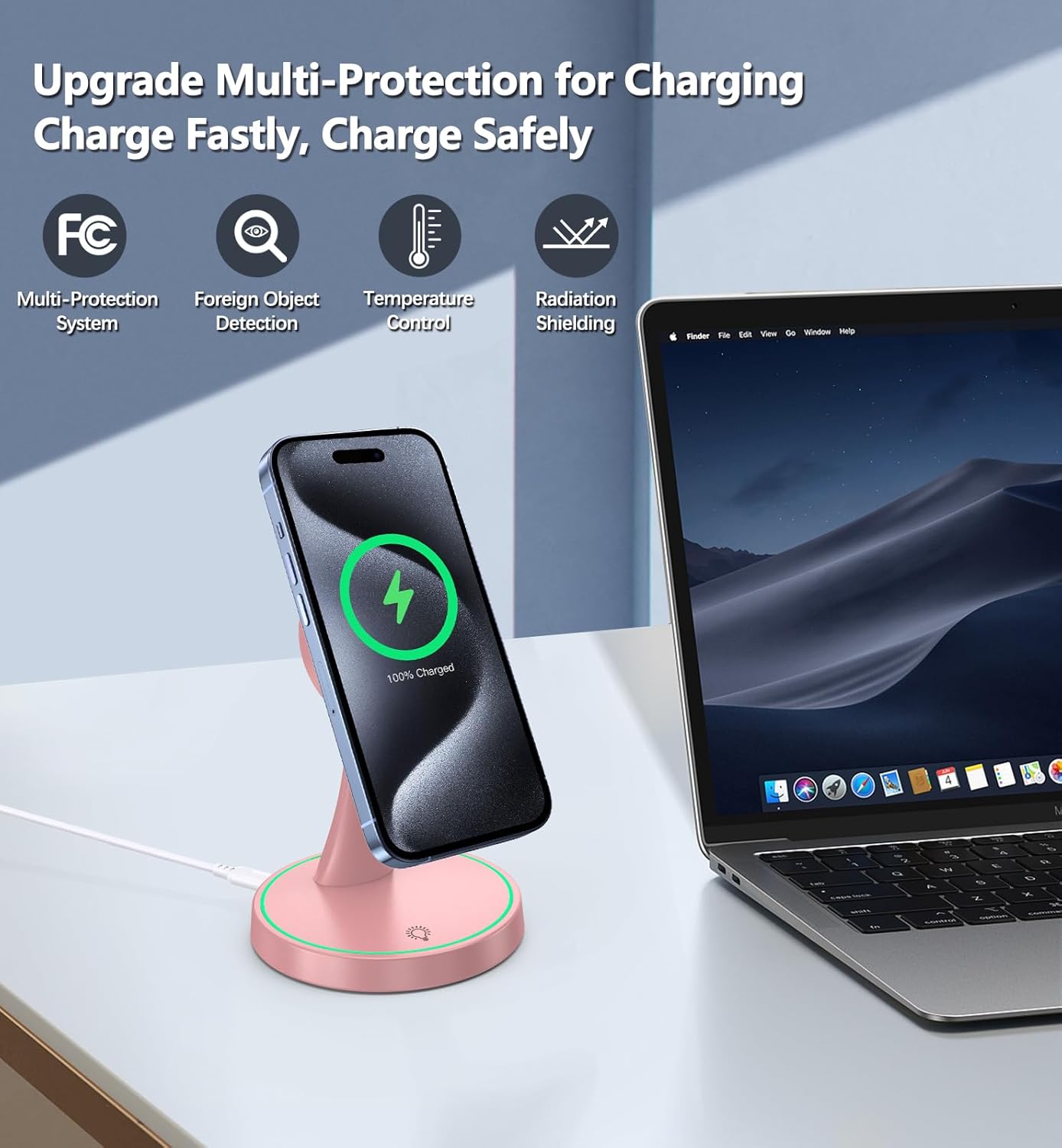 Magnetic Wireless Charger Stand 15W Fast Mag-Safe Charger for iPhone 16/16 Pro/16 Plus/16 Pro Max/15/14/13/12 Series Magnet Wireless Charging Station/Pad with Sleep-Friendly Light for AirPods