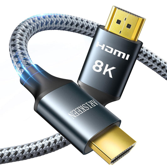 ARISKEEN 8K HDMI Cable 50FT, 48Gbps High Speed HDMI 2.1 Cable, 8K 60Hz, 4K 120Hz 144Hz Support for HDR 10, HDCP 2.2 2.3, eARC, DTS:X, Braided HDMI Cord Compatible with Laptop/HDTV/Monitor - 50 Feet