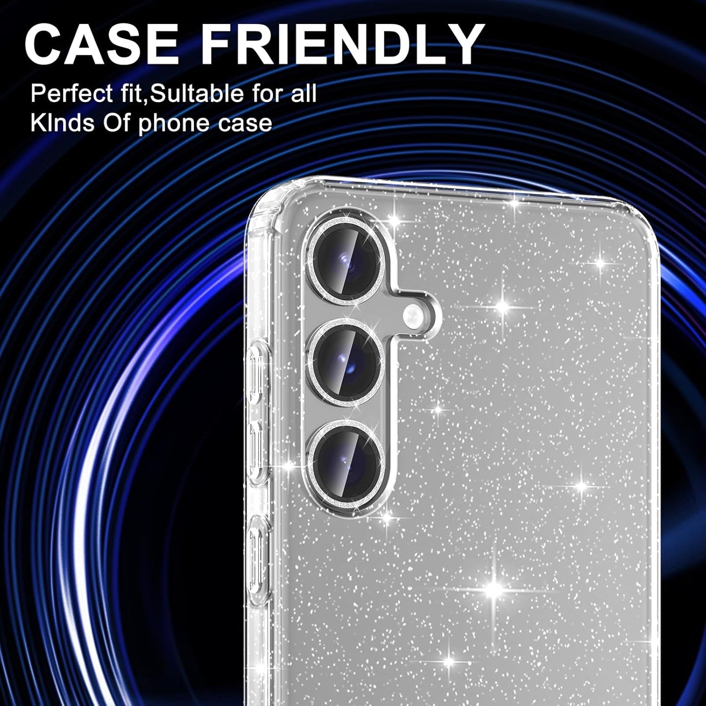 for Samsung Galaxy S25 Plus Camera Lens Protector, Individual Metal Ring Tempered Glass Lens Cover, [Strong Adsorption] Scratch Resistant Ultra-Thin HD Clear Lens Cover, 1 Set-Silvery Sparkly