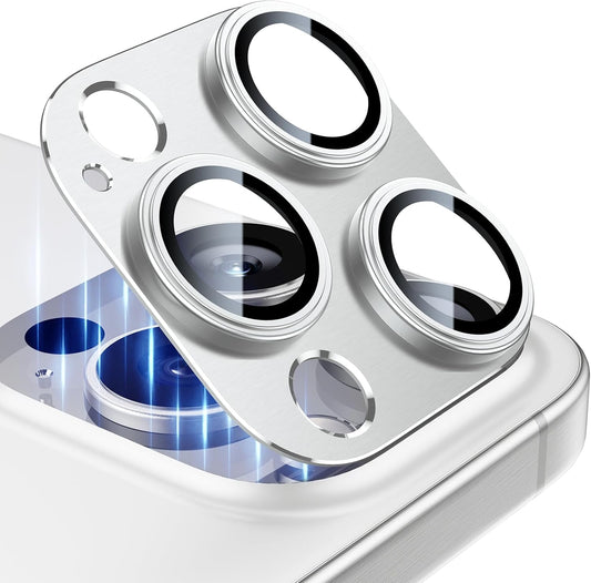 Esanik Upgrade 2 Pack for iPhone 16 Pro/iPhone 16 Pro Max Camera Lens Protector, Aluminum Alloy Metal matte Case Tempered Glass Camera Screen Cover, Scratch Resistant Case Friendly (White Titanium)