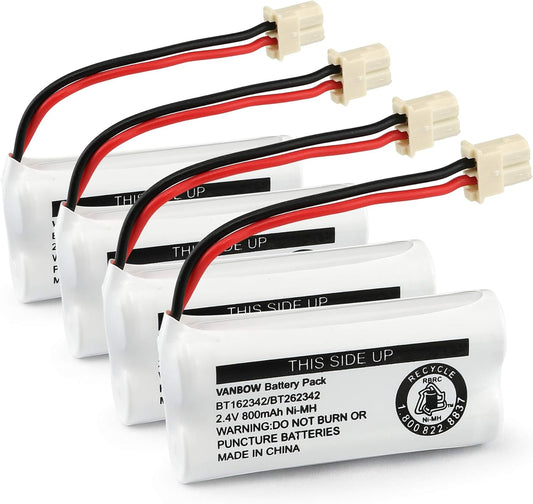 Battery BT162342 / BT262342 BT183342/BT283342 BT166342/BT266342 2.4v 800Mah Battery Pack for VTech CS6114 CS6419 CS6719 AT&T EL52300 CL80112 VTech CS6719-2 Cordless Handsets (Pack 4)