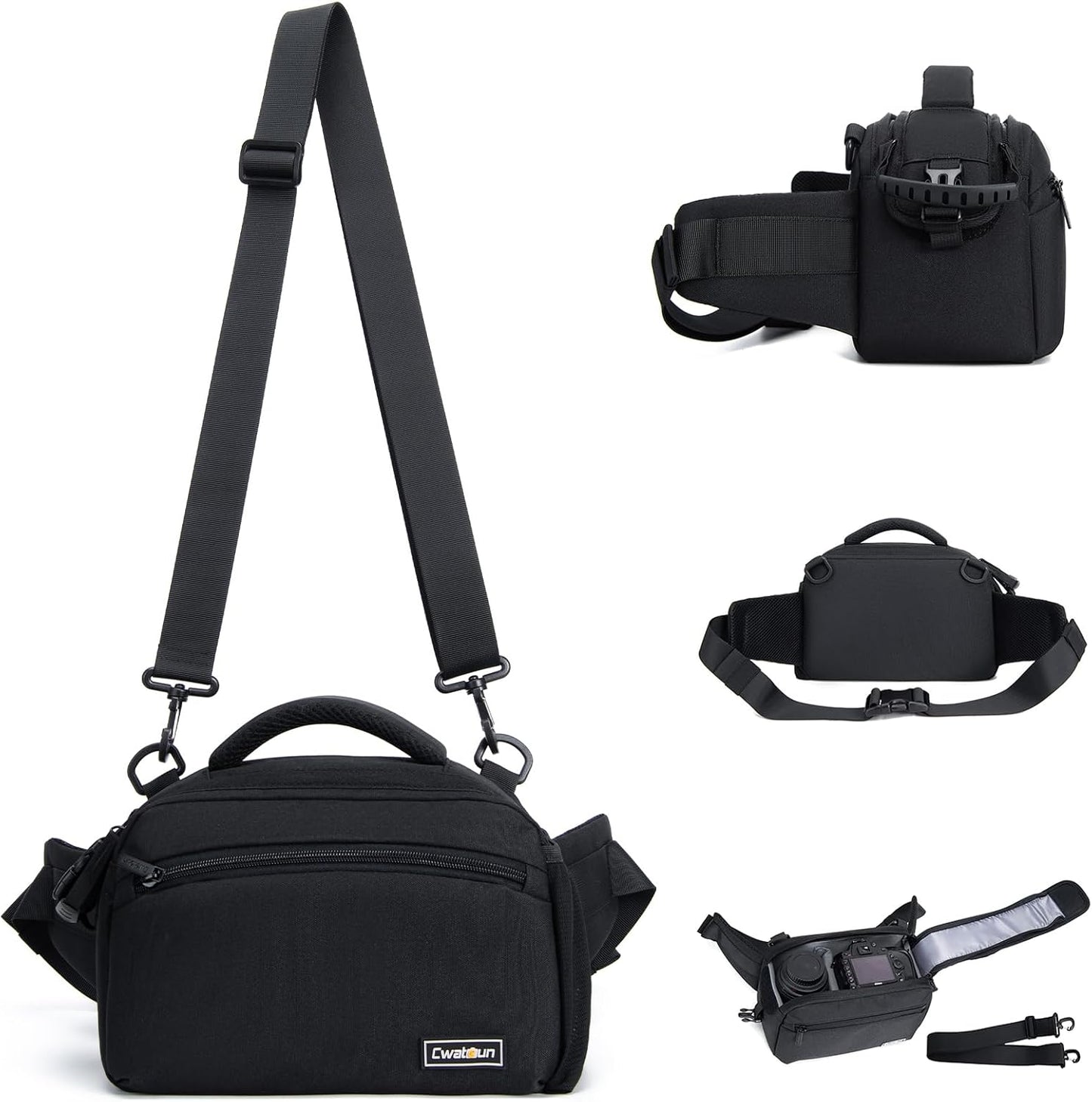 Cwatcun Waist Camera Case DSLR SLR Bag Sling Shoulder Camera Bag Water Resistant Pack for Camera Carrying Case for photographer Hiking Shooting Traveling Men Women