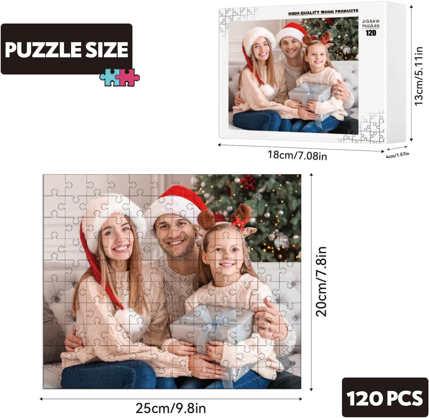 Custom Puzzles from Photos, Personalized Natural Wood Puzzle with 120/200/300/500/1000 Pieces, Customized Jigsaw Create Timeless Memories for Adults, Family, Father's Day, Lover, Pet