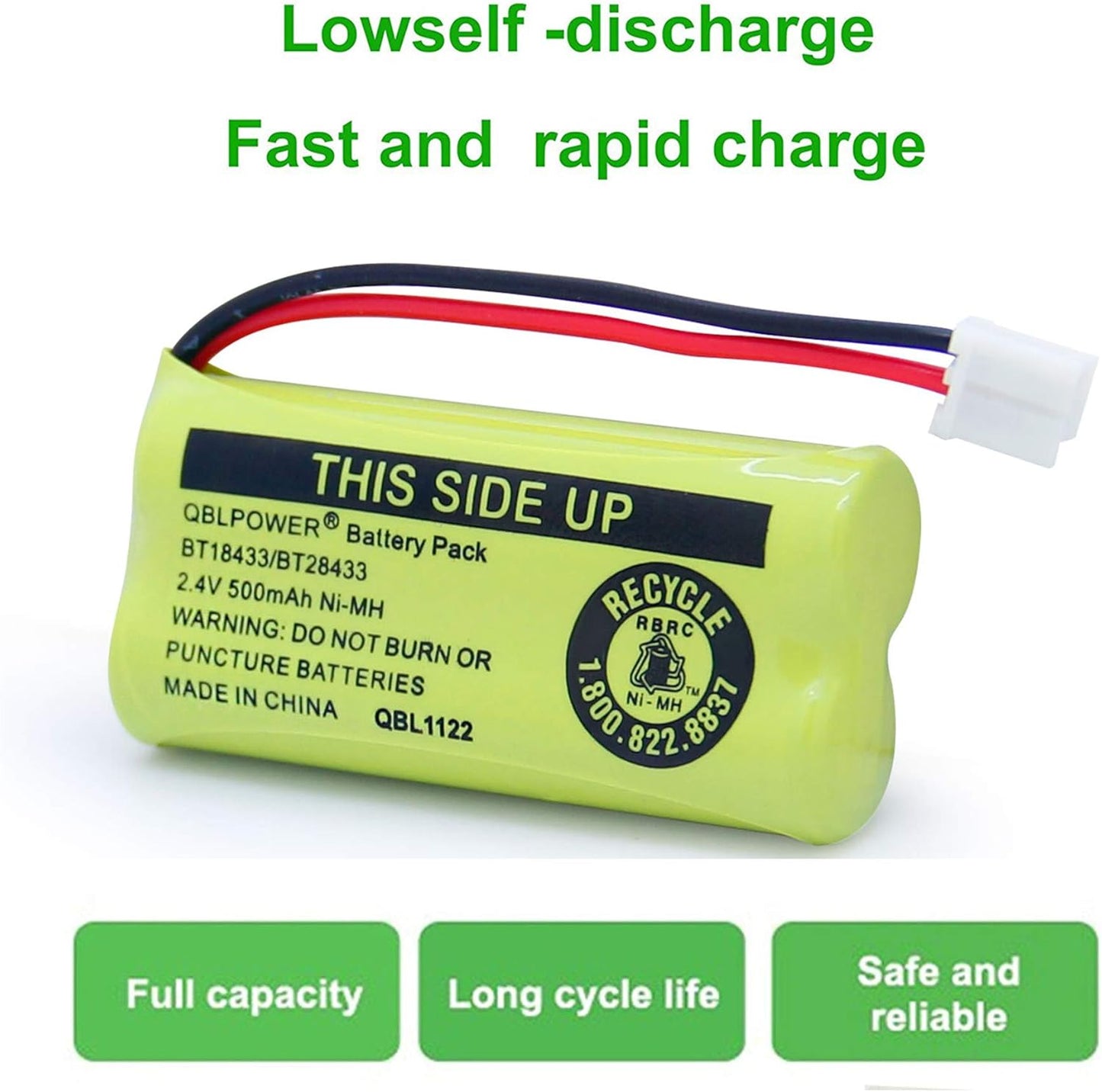 2.4V BT18433/BT28433 Rechargeable Battery Compatible with AT&T Vtech Phones BT18433 BT184342 BT28433 BT284342 BT-8300 BATT-6010 BT1011 BT1018 BT1022 BT1031 89-1326-00-00 CPH-515D(Pack of 2)