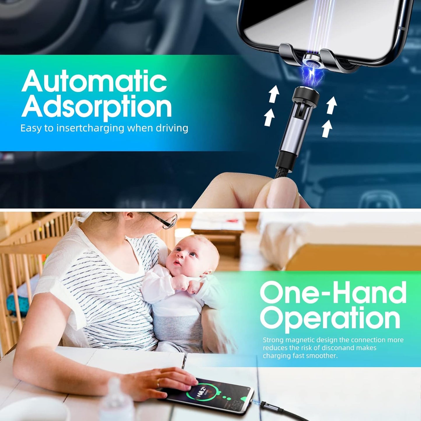 Ankndo 5-in-1 Magnetic Charging Cable, 540° Rotation Magnetic Phone Charger [4-Pack, 3ft/3ft/6ft/10ft] USB A/Type C Fast Charging Cable for iPhone/Micro USB/USB C Devices