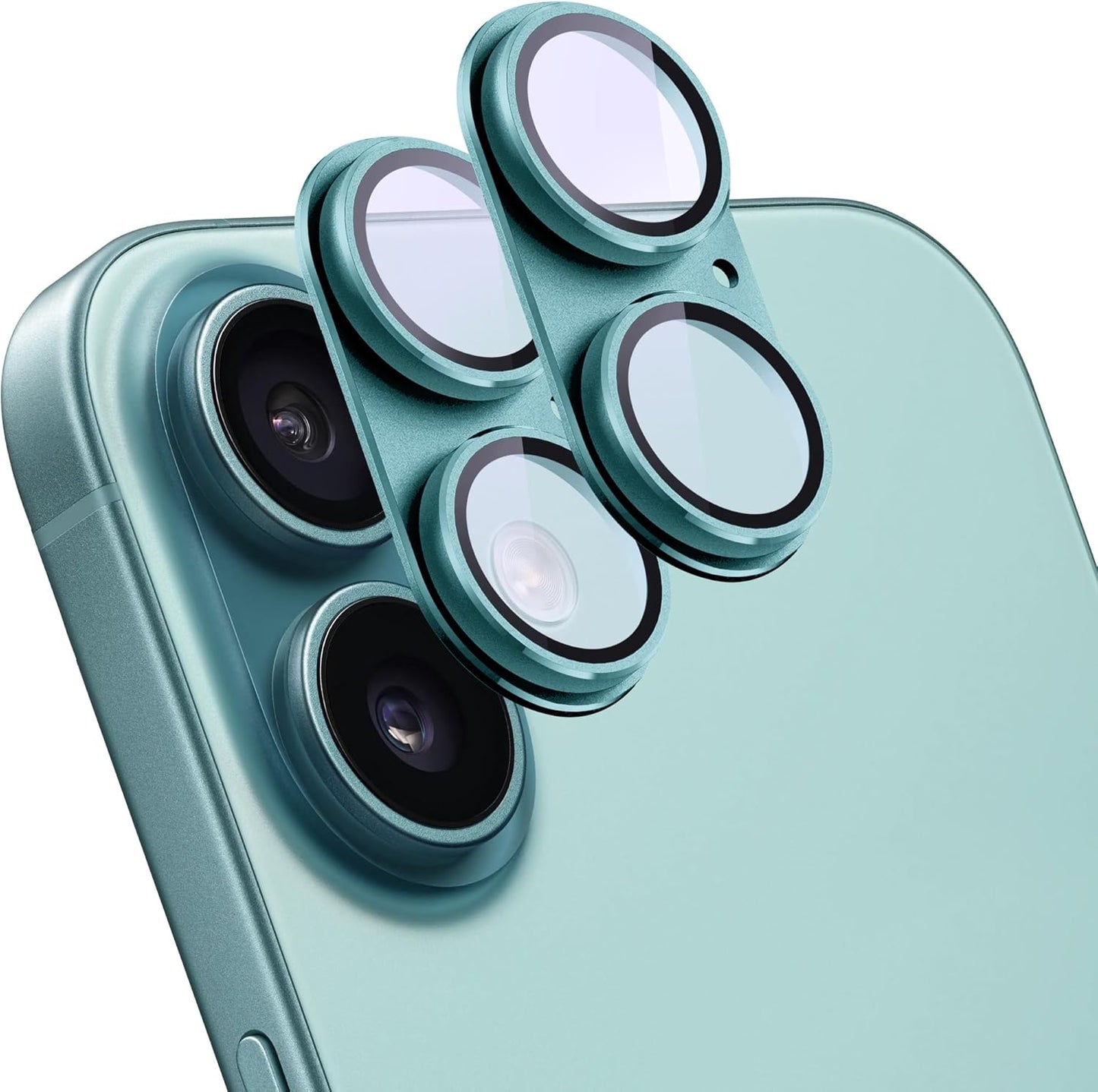 2 Pack Camera Lens Protector for iPhone 16 / iPhone 16 Plus,[Not Easy to Breakn ] AR Tempered Glass Strong Adsorption Metal Camera Cover Screen-Darkcyan
