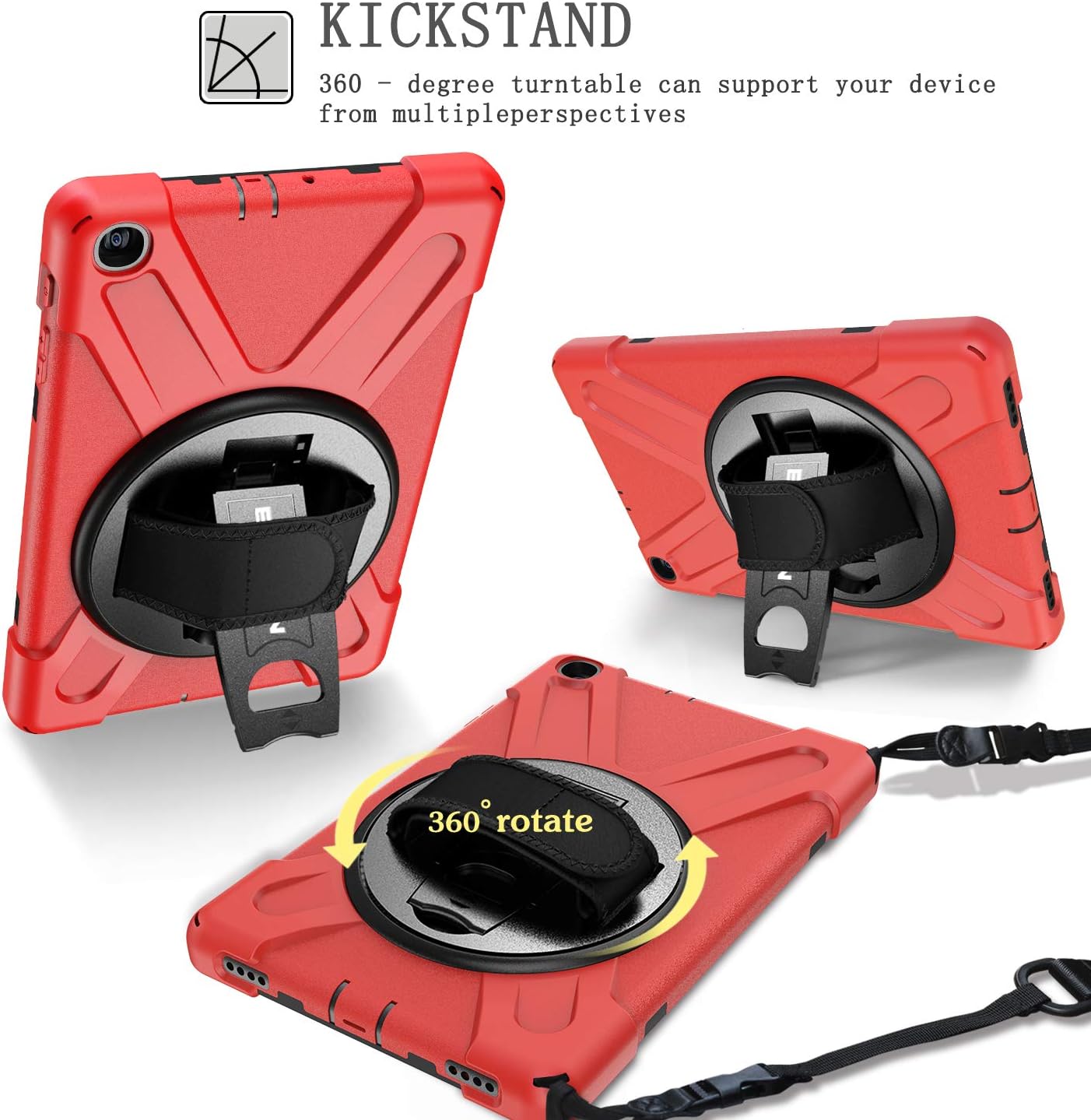 BRAECN Case for Samsung Galaxy Tab A 10.1 2019，Shockproof Protective Case with Carrying Shoulder Strap and Rotatable Kickstand/Handle Hand Strap for Galaxy Tab A 10.1 2019 SM-T510/SM-T515 -Red