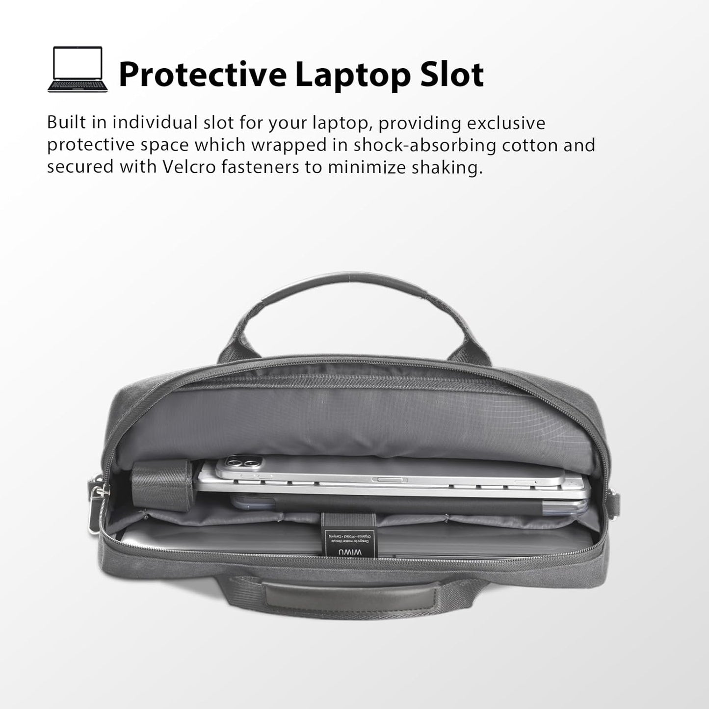 WIWU 15.6 16 Inch Laptop Bag for Men Women, Water-Resistant Laptop Case with Shoulder Strap Messenger Work Bag for Business Compatible with MacBook Air Pro/Dell XPS/HP Envy/Microsoft Surface(Grey)