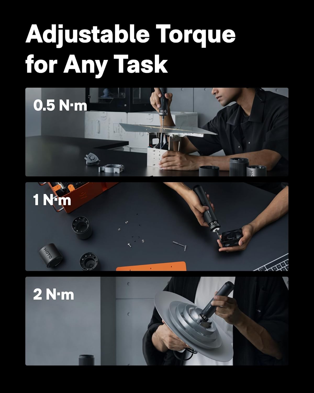 HOTO PixelDrive Electric Screwdriver, Smart Display, 6 Torque Settings, 0.5 to 6 N·m, 1/4'' Hex 30 Bits, LED Light, 2000 mAh Rechargeable Cordless Screwdriver Set for Electronics, Home Repair