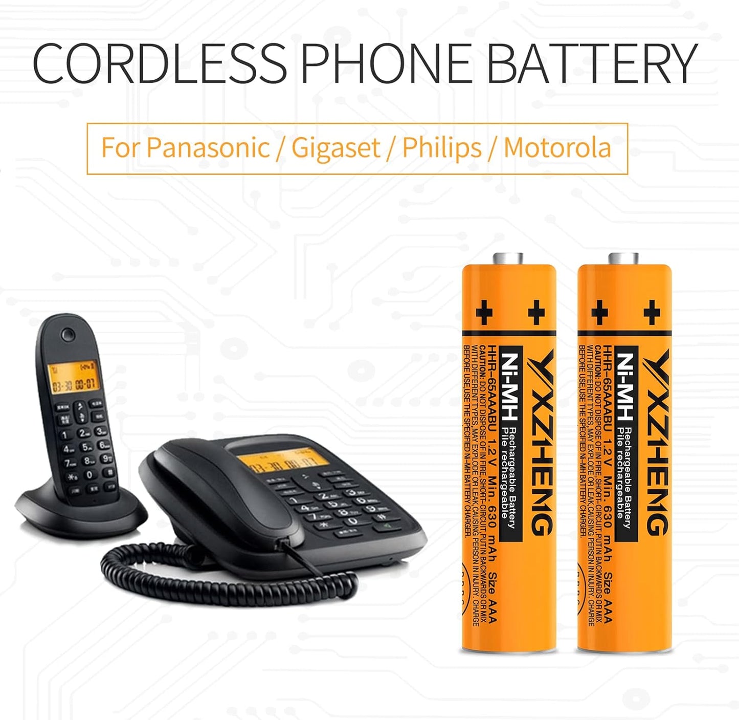 AAA Battery 8PCS 1.2V 630mAh NI-MH Rechargeable HHR-65AAABU for Panasonic Cordless Phone (8X HHR-65AAABU)