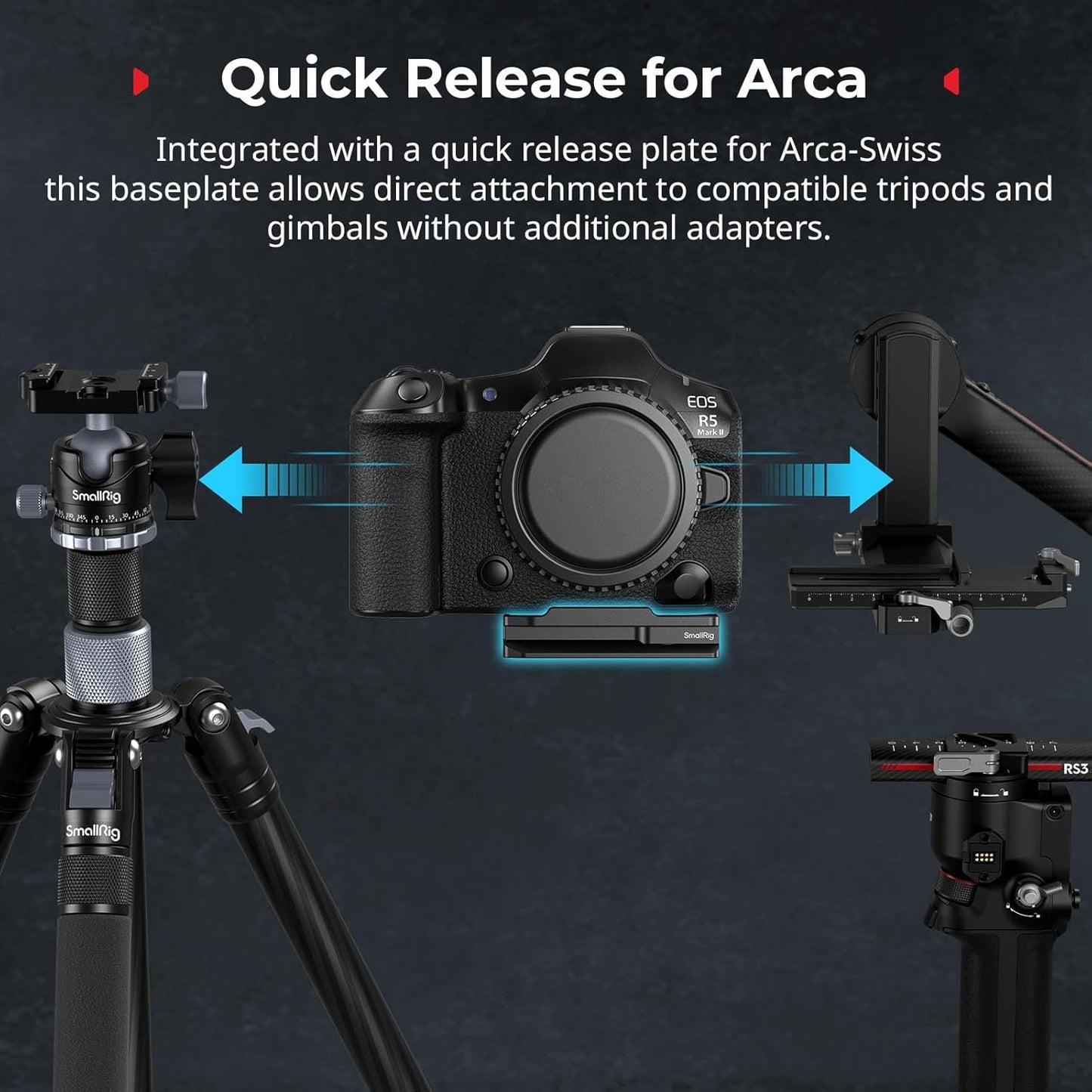 SmallRig Mount Plate for AirTag, Quick Release Camera Mount Baseplate for Arca-Type, Built-in EVA Pad, 1/4"-20 Screws, for Canon EOS R5 / R5 C / R5 Mark II / R6 / R7 / R10 - MD5424