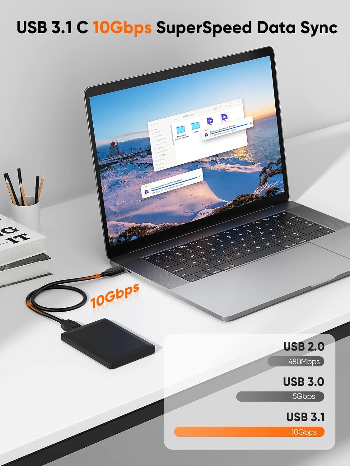 CableCreation 4FT*2 USB C to Micro B Cable,10Gbps Speed External Hard Drive Braided,USB 3.1 Type C to Micro B Work for iPhone 15/16,Seagate WD Westgate My Passport,MacBook Pro, iPad/Tablet,Black