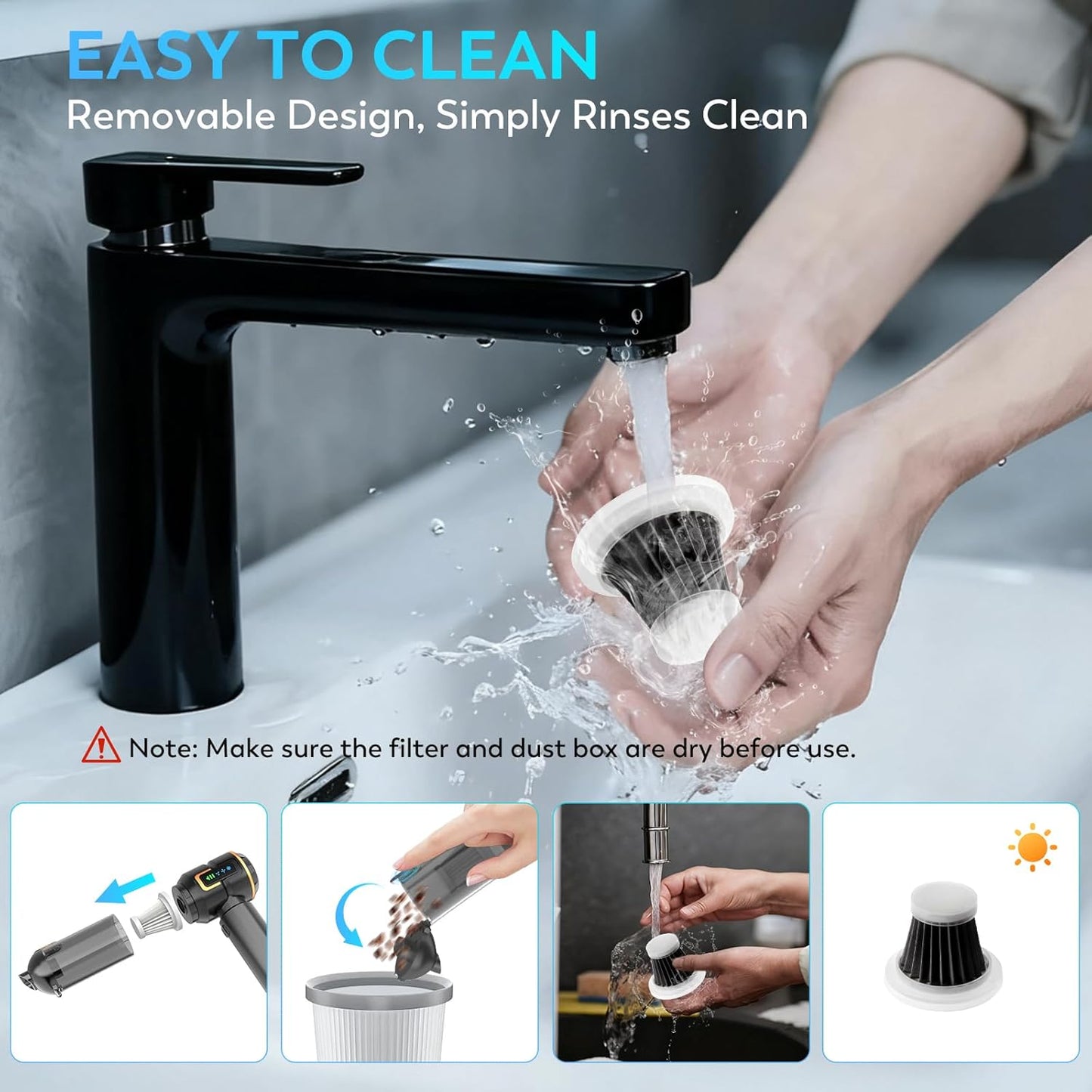 Car Vacuum Cleaner, 22000PA High Power Portable Handheld Car Vacuum & Air Duster, Mini Cordless Vacuum with LED Display, for Home, Office, Camping (Black Golden)