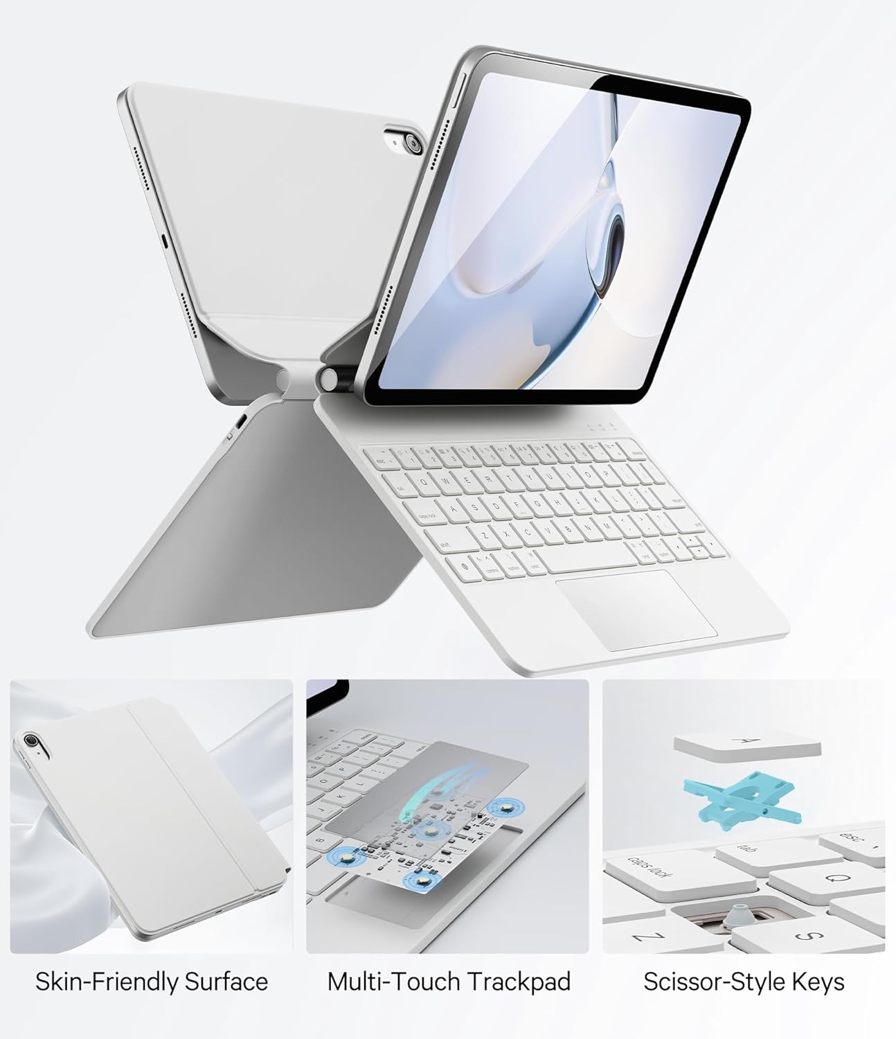 GreenLaw for iPad 11th(A16,2025)/10th(2022) Generation Case with Keyboard, Magic-Style Keyboard Stand, 7 Color Backlit, Stain-Resistant Surface, Multi-Touch Trackpad, White