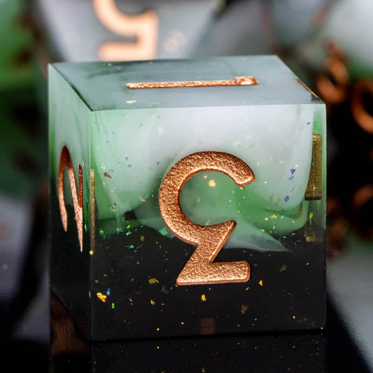 ARUOHHA Sharp Edges Dice Set DND Handmade Resin Dice with Gift Box, 7 Pcs Glitter Inclusions Polyhedral Dice RPG Role Playing Games D and D Dice with Box