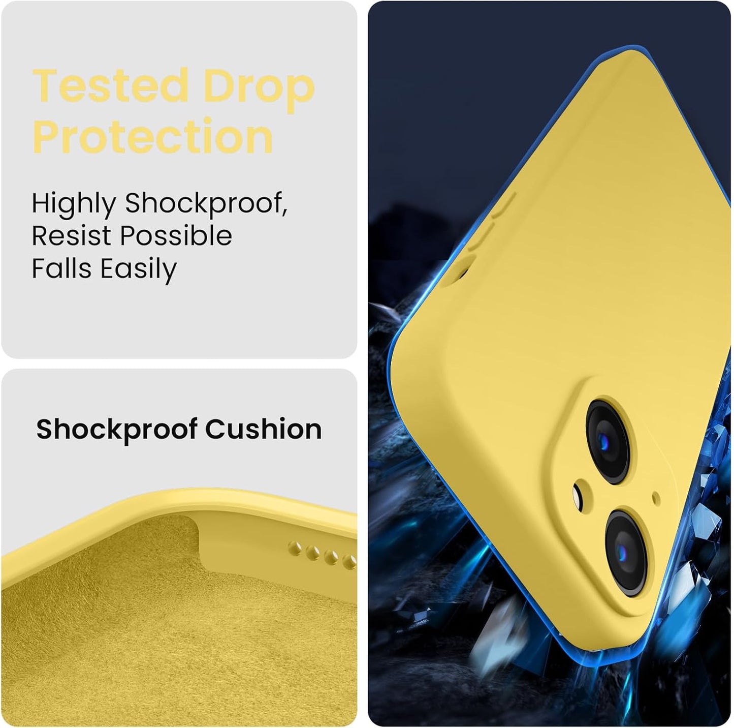 FireNova Designed for iPhone 14 Case, Silicone Upgraded [Camera Protection] Phone Case with [2 Screen Protectors], Soft Anti-Scratch Microfiber Lining Inside, 6.1 inch, Yellow