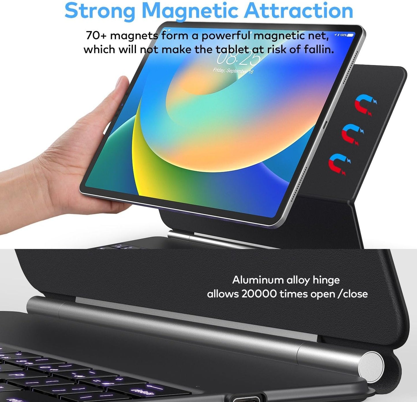 Keyboard Case for iPad Air 13 (M3 2025 / M2 2024) and iPad Pro 12.9 inch 6th / 5th / 4th / 3rd Generation – Magic-Style Magnetic Keyboard Case with Multi-Touch Trackpad – Floating Cantilever Stand