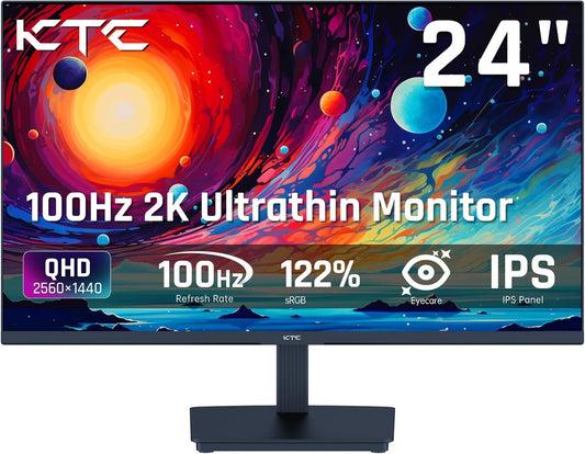 KTC 24 Inch QHD 100Hz Computer Monitor IPS 2K, 1300:1 Contrast, Anti-Blue Light Screen, 122% sRGB, FreeSync & G-Sync Compatible, HDMI2.0 & Display Port 1.4, PC Monitor for Gaming Office Work H24T27